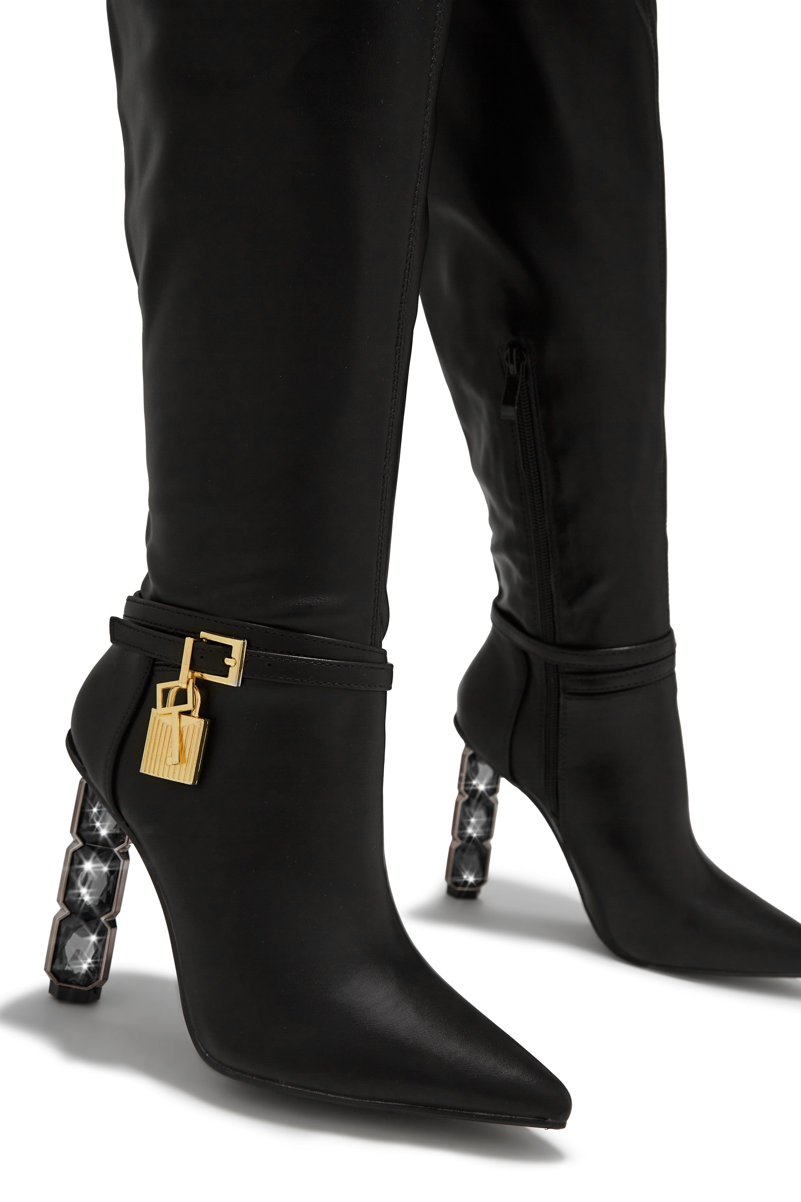 Samira Embellished Heel Over The Knee Boots - Black sold by Miss Lola product image thumbnail 4