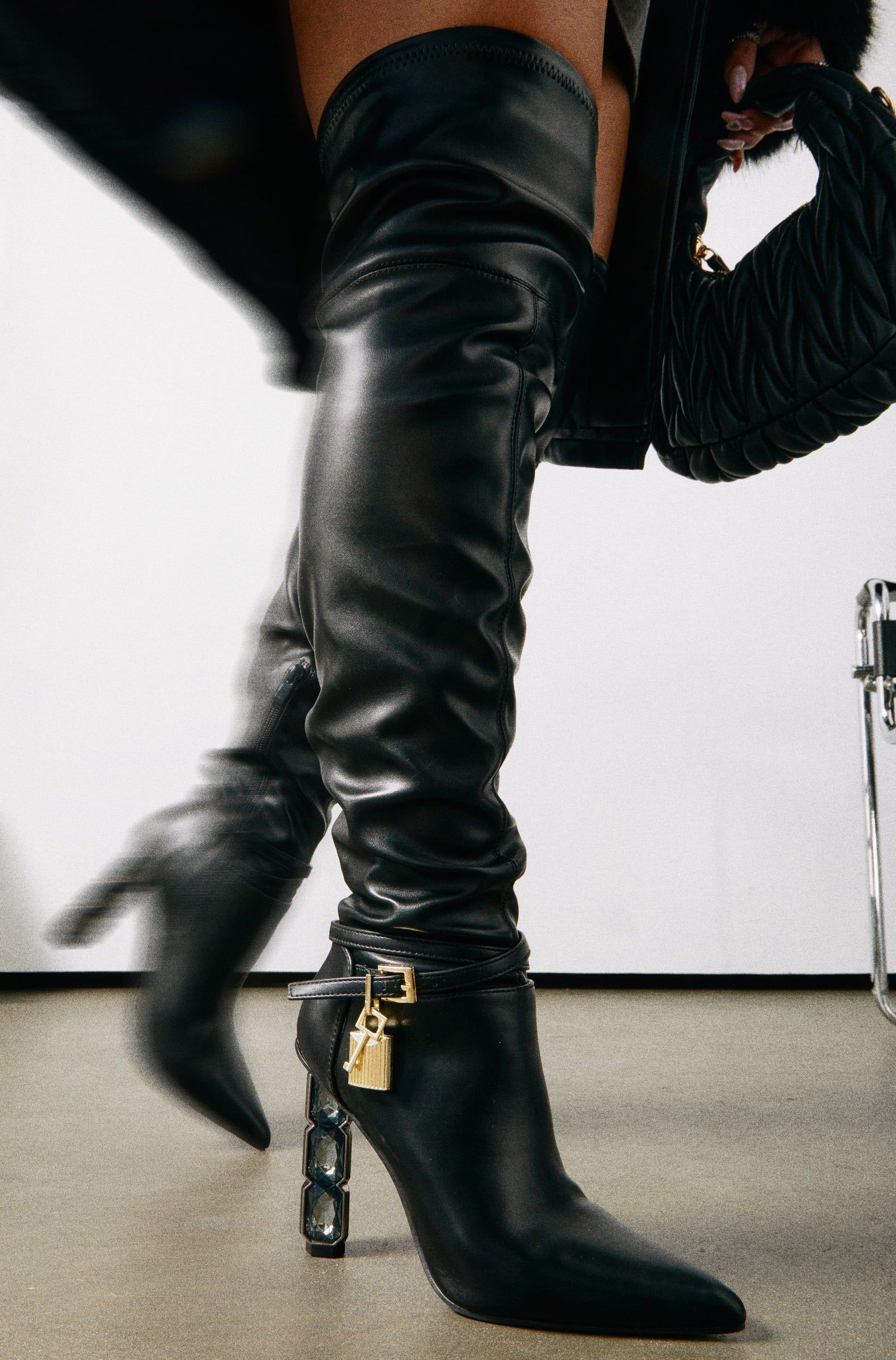 Samira Embellished Heel Over The Knee Boots - Black sold by Miss Lola product image thumbnail 2