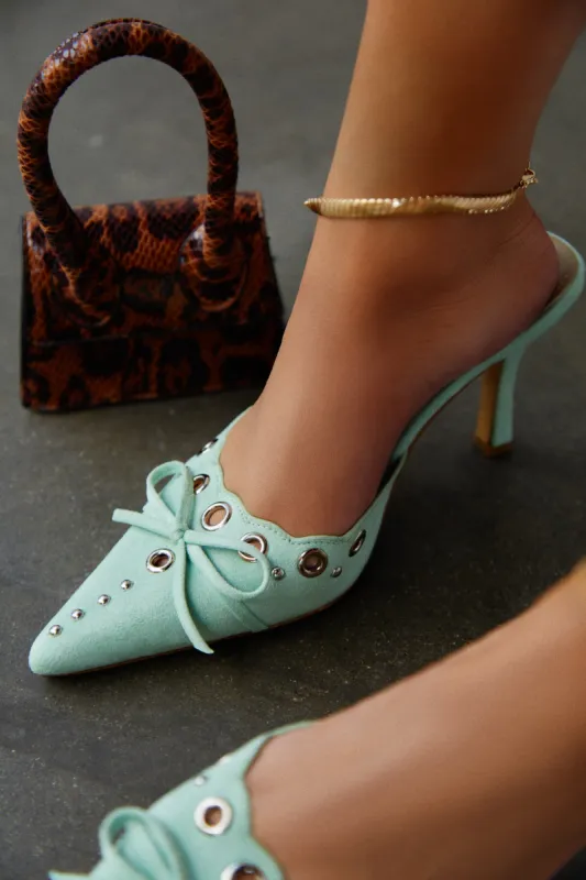 Jasmyn Mid Heel Mule Pumps - Sage sold by Miss Lola