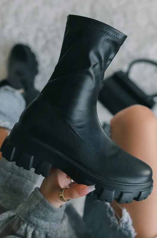 Brooklyn Way Platform Combat Boots - Black PU sold by Miss Lola