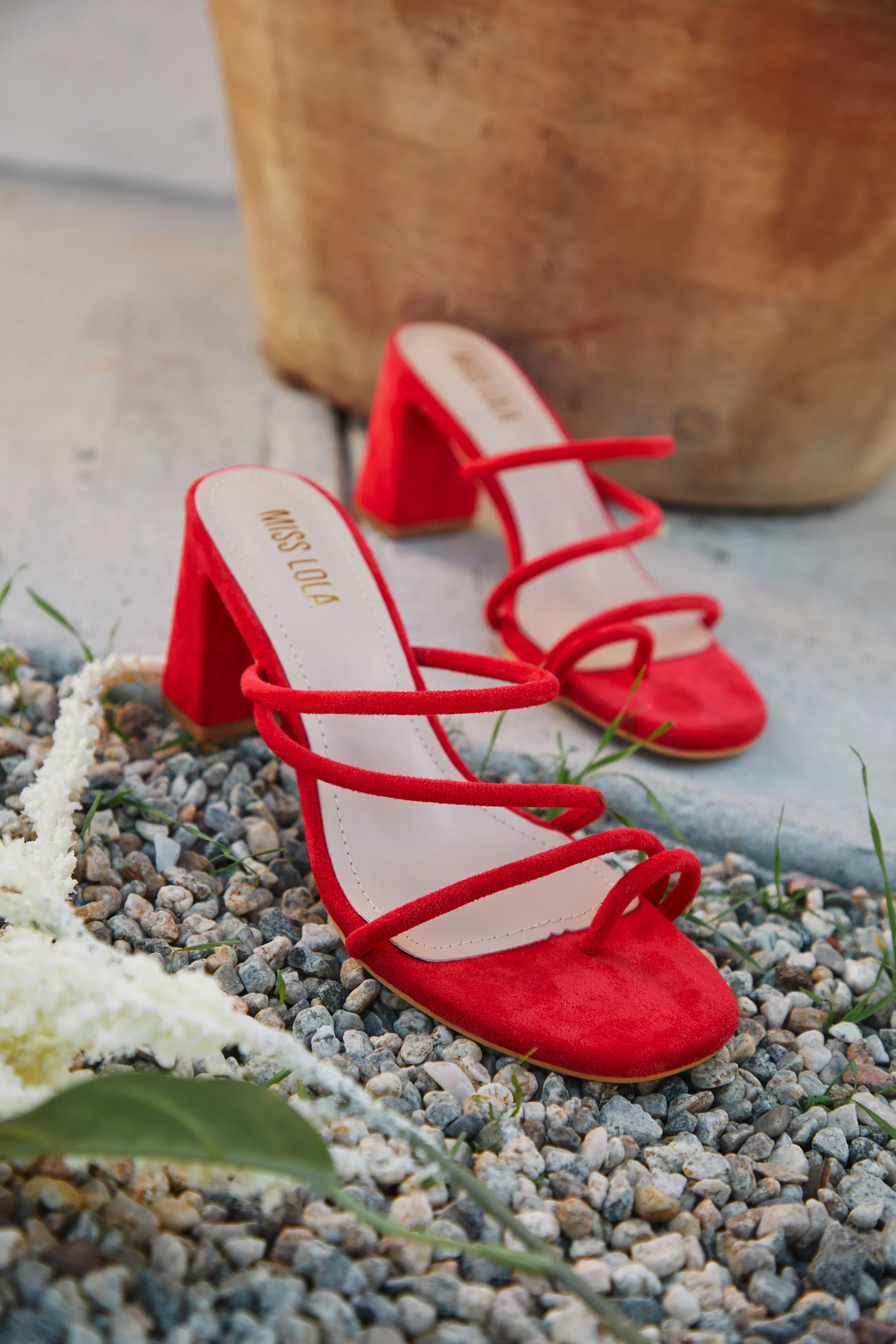 Elci Block Mid Heel Mules - Red sold by Miss Lola product image thumbnail 4