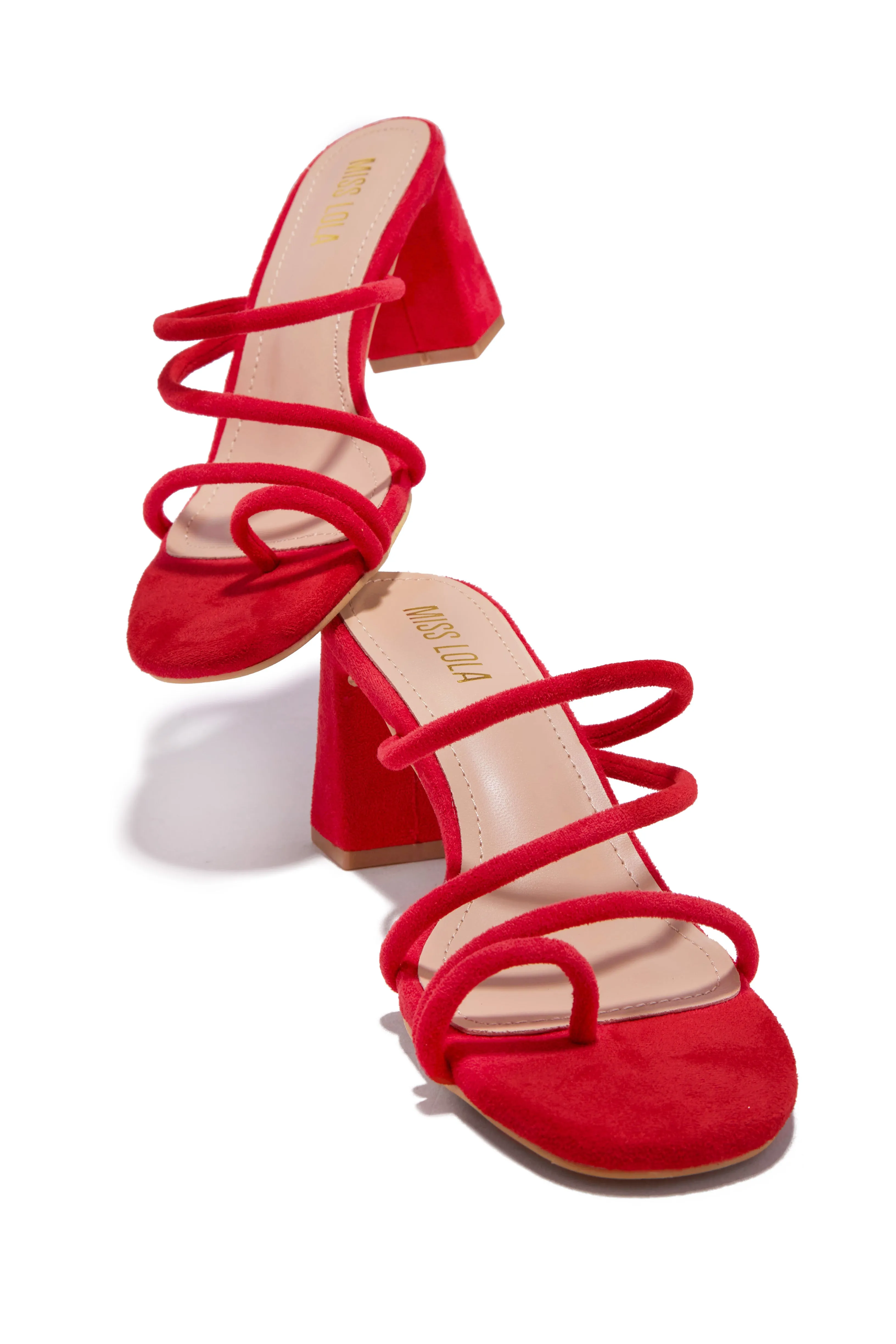 Elci Block Mid Heel Mules - Red sold by Miss Lola