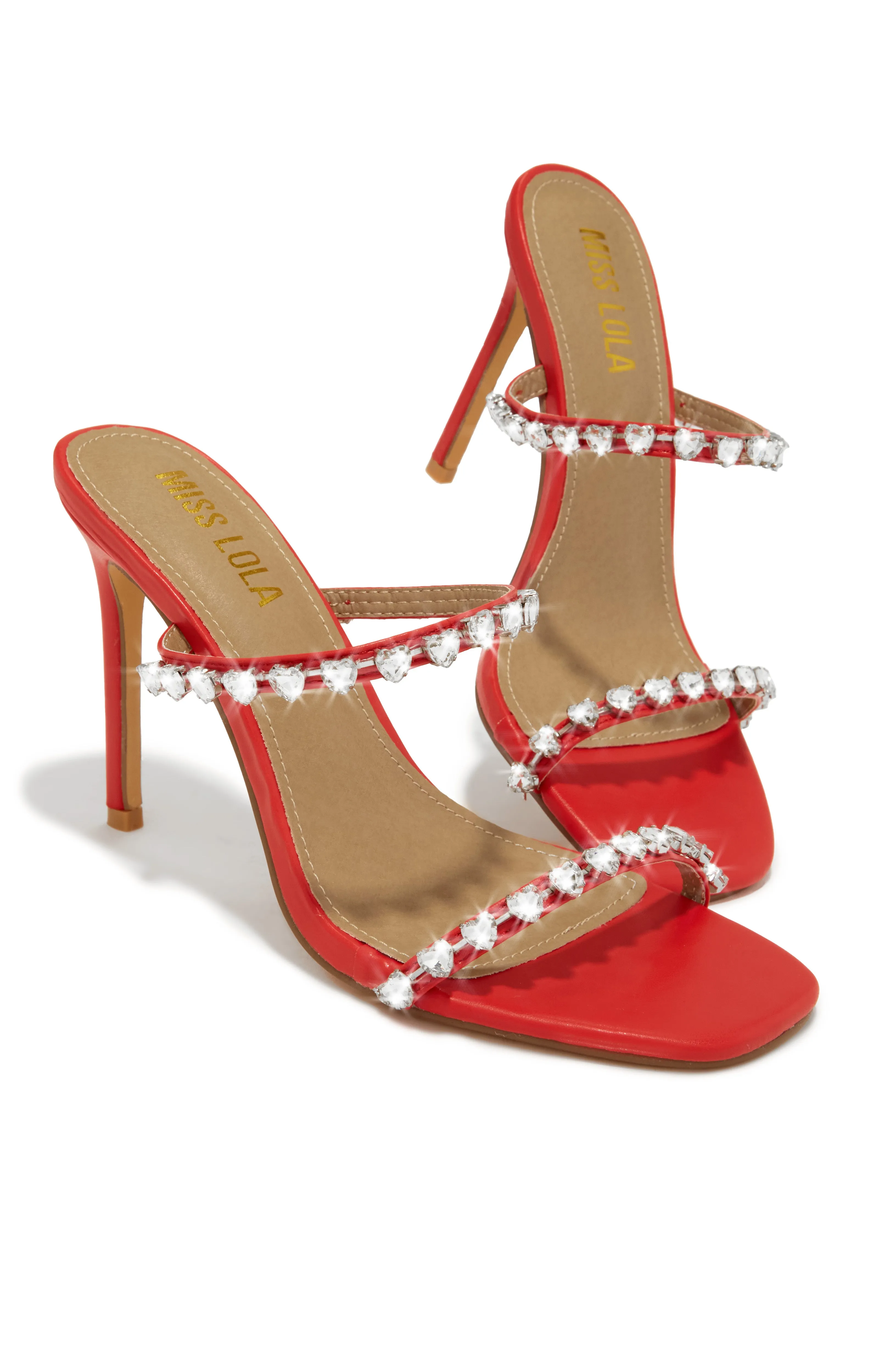 Love Addiction Embellished High Heel Mules - Red sold by Miss Lola product image thumbnail 5
