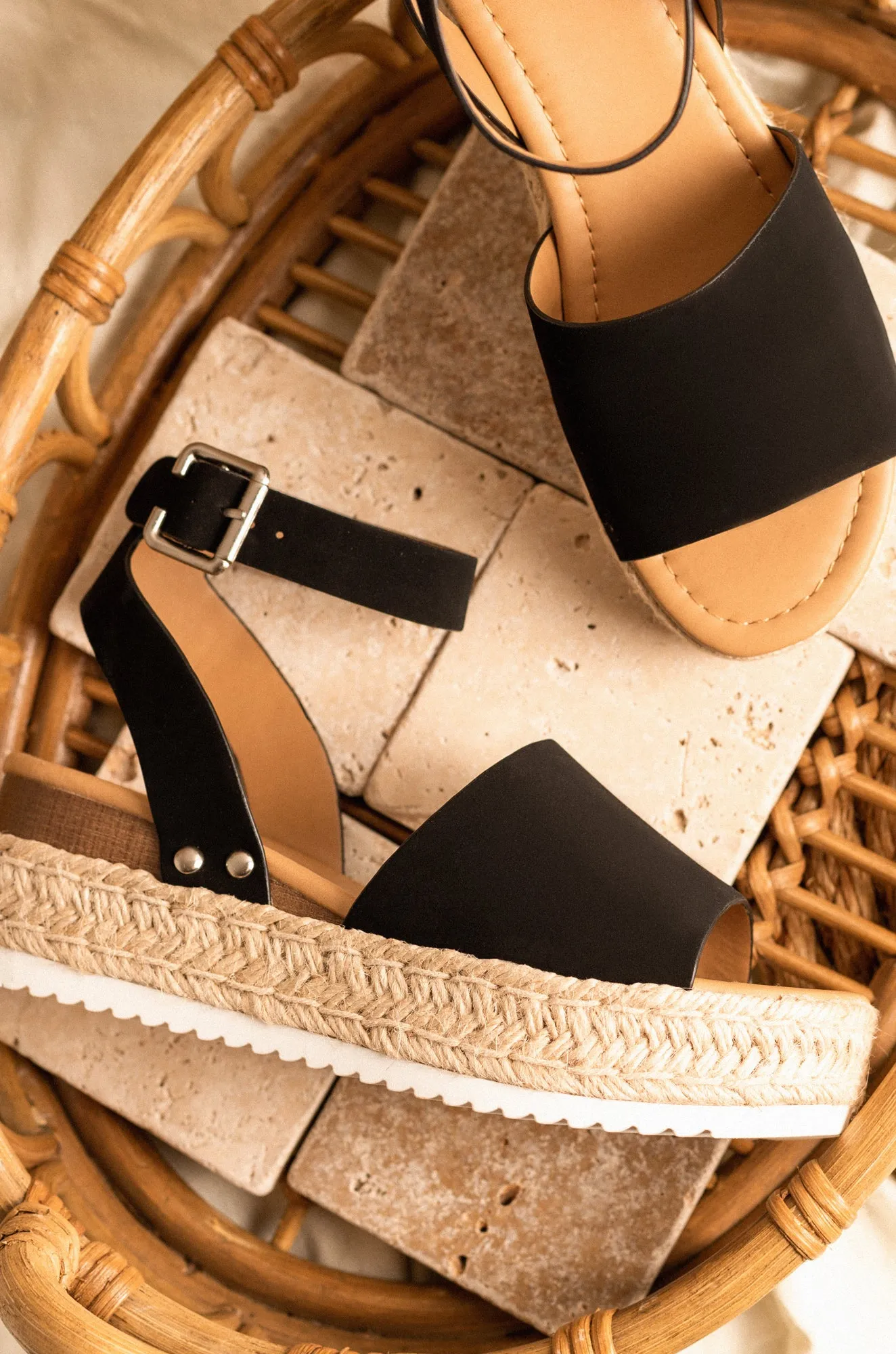 Voyage Platform Espadrille Sandals - Black sold by Miss Lola