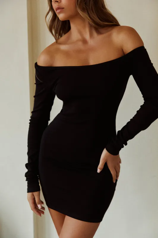 Kiana Asymmetrical Long Sleeve Dress - Black sold by Miss Lola