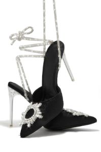 Mansion Party Embellished Lace Up High Heel Pumps - Black sold by Miss Lola