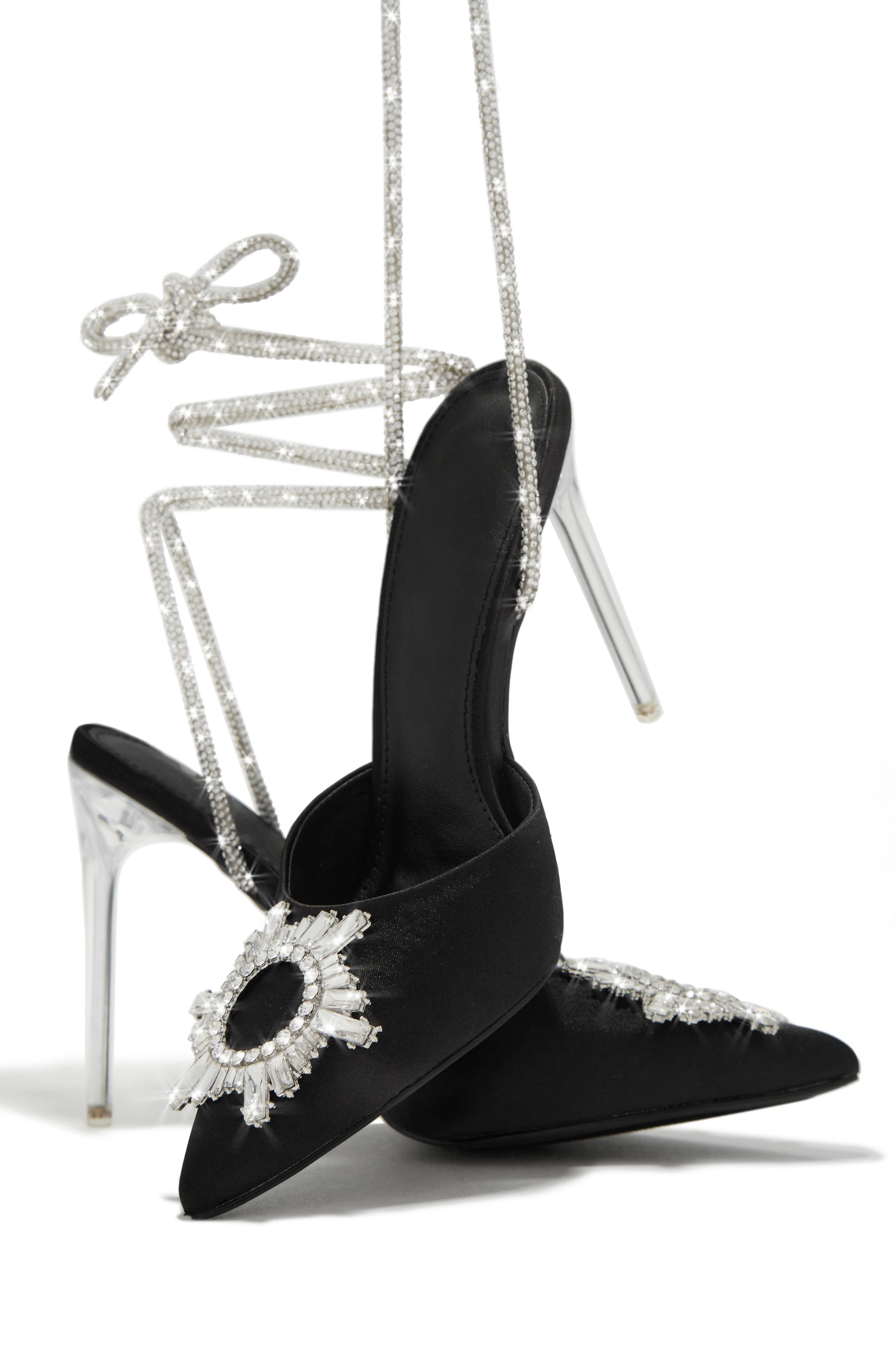 Mansion Party Embellished Lace Up High Heel Pumps - Black sold by Miss Lola product image thumbnail 2