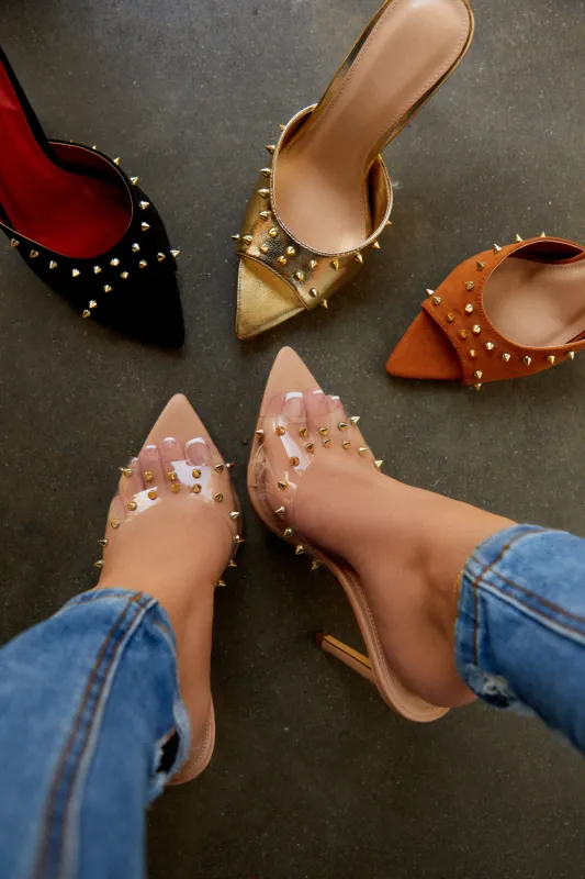 Collette Studded High Heel Mules - Clear sold by Miss Lola