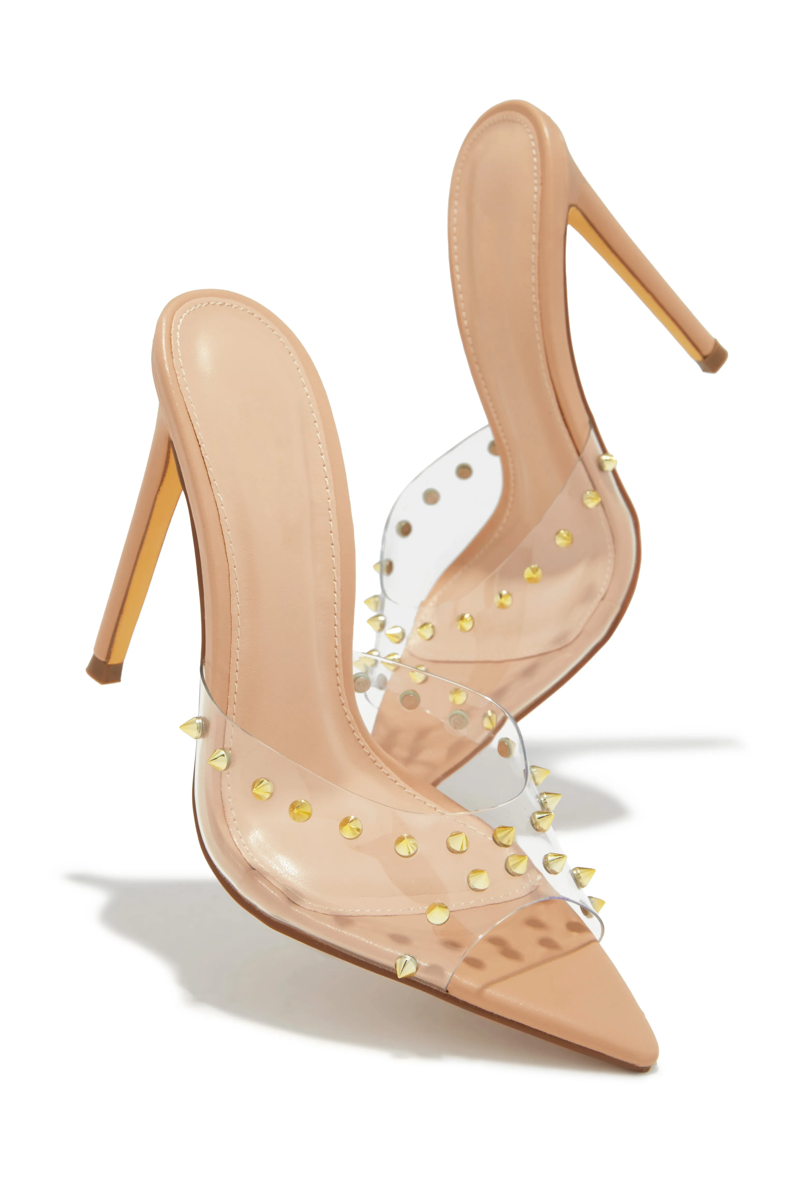 Collette Studded High Heel Mules - Clear sold by Miss Lola product image thumbnail 2