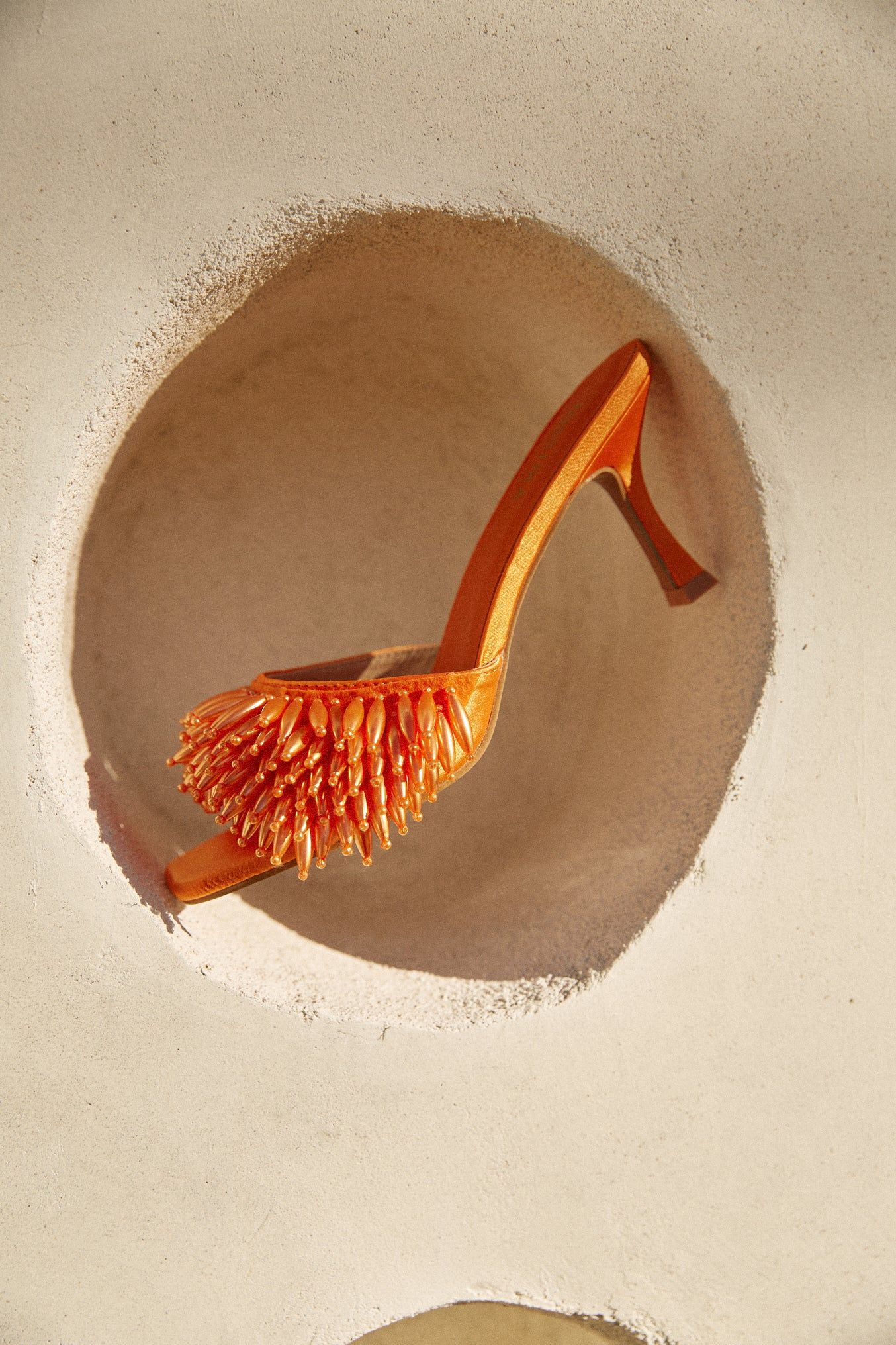 Paradiso Beaded Mid Heel Mules - Orange sold by Miss Lola