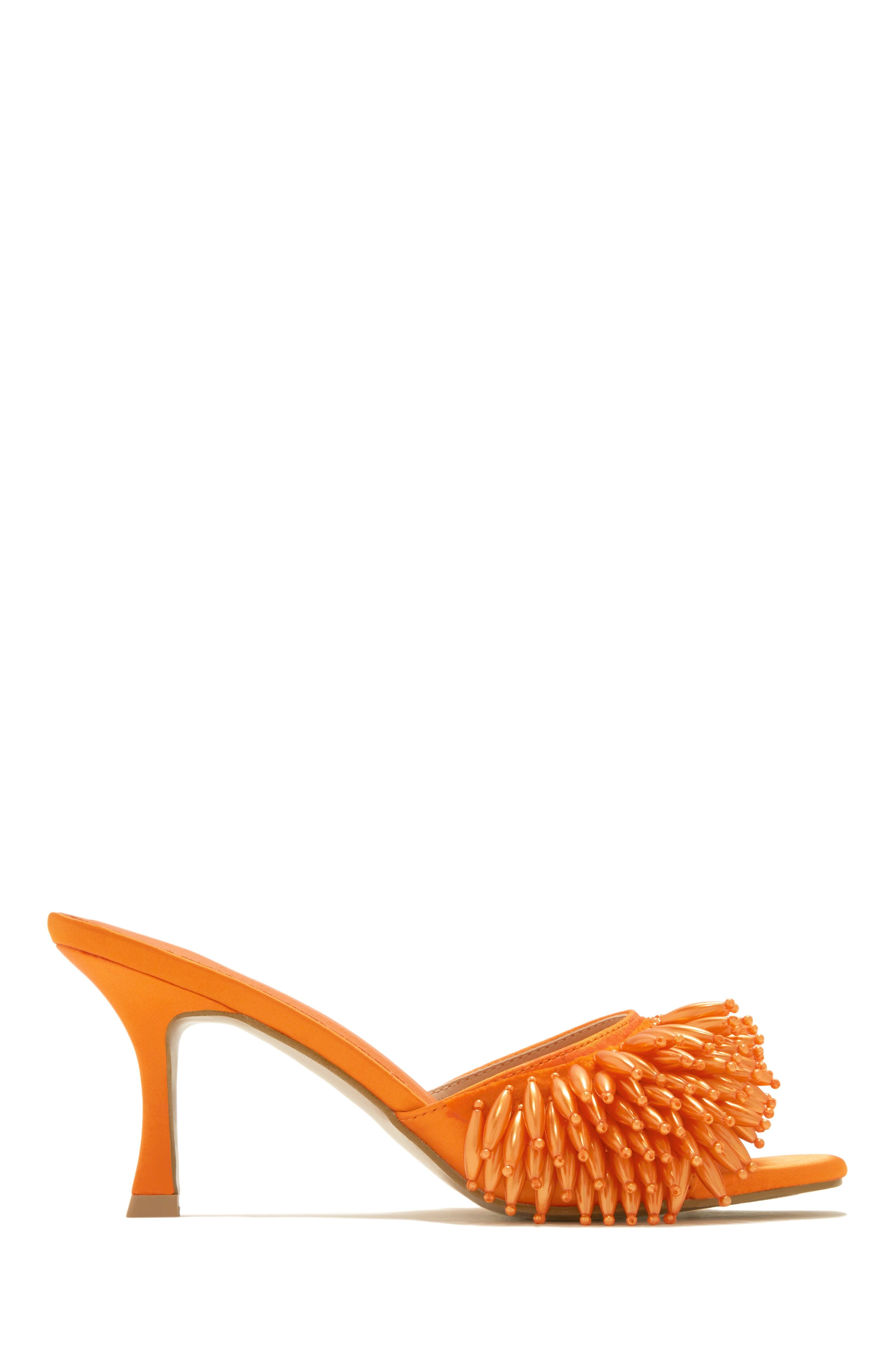 Paradiso Beaded Mid Heel Mules - Orange sold by Miss Lola product image thumbnail 3