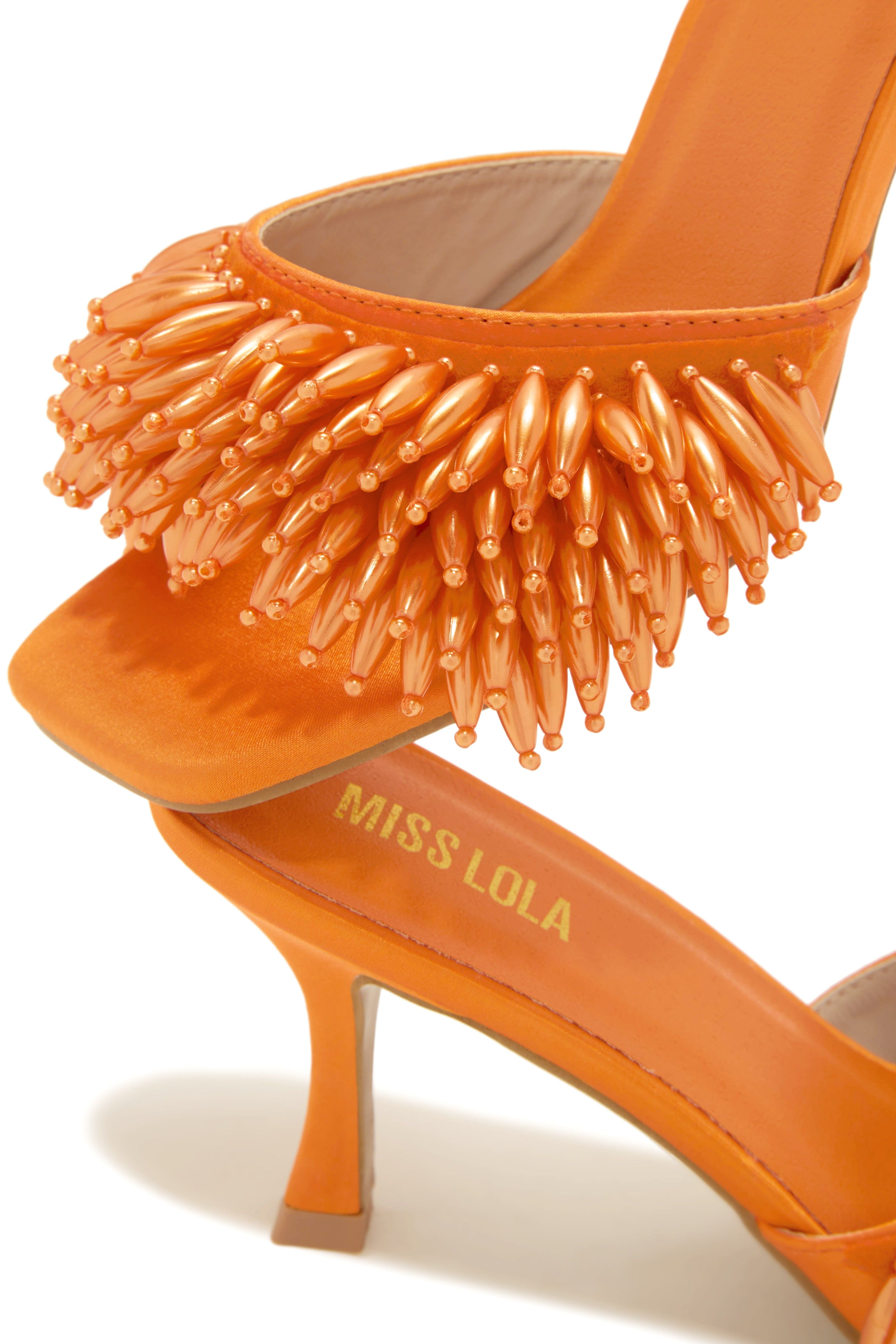 Paradiso Beaded Mid Heel Mules - Orange sold by Miss Lola product image thumbnail 4