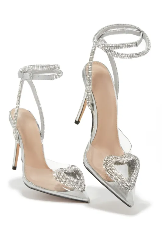 Love Language Embellished Heart Heel Pumps - Silver sold by Miss Lola