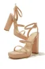 Midnight Muse Platform Block High Heels - Nude sold by Miss Lola
