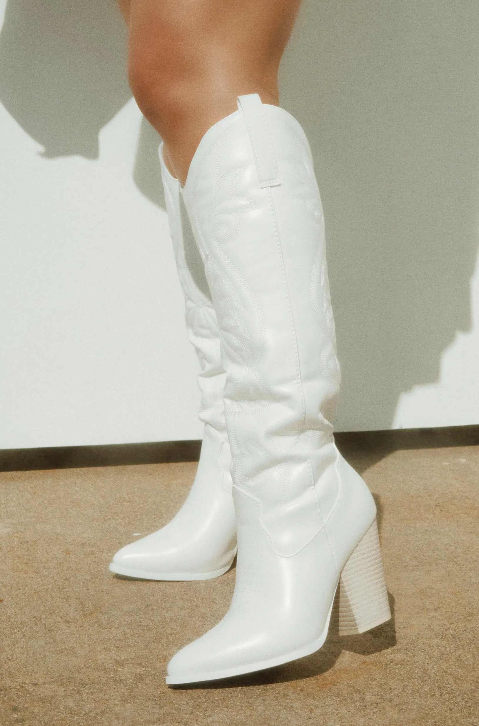 Jordyn Cowgirl Boots - White sold by Miss Lola