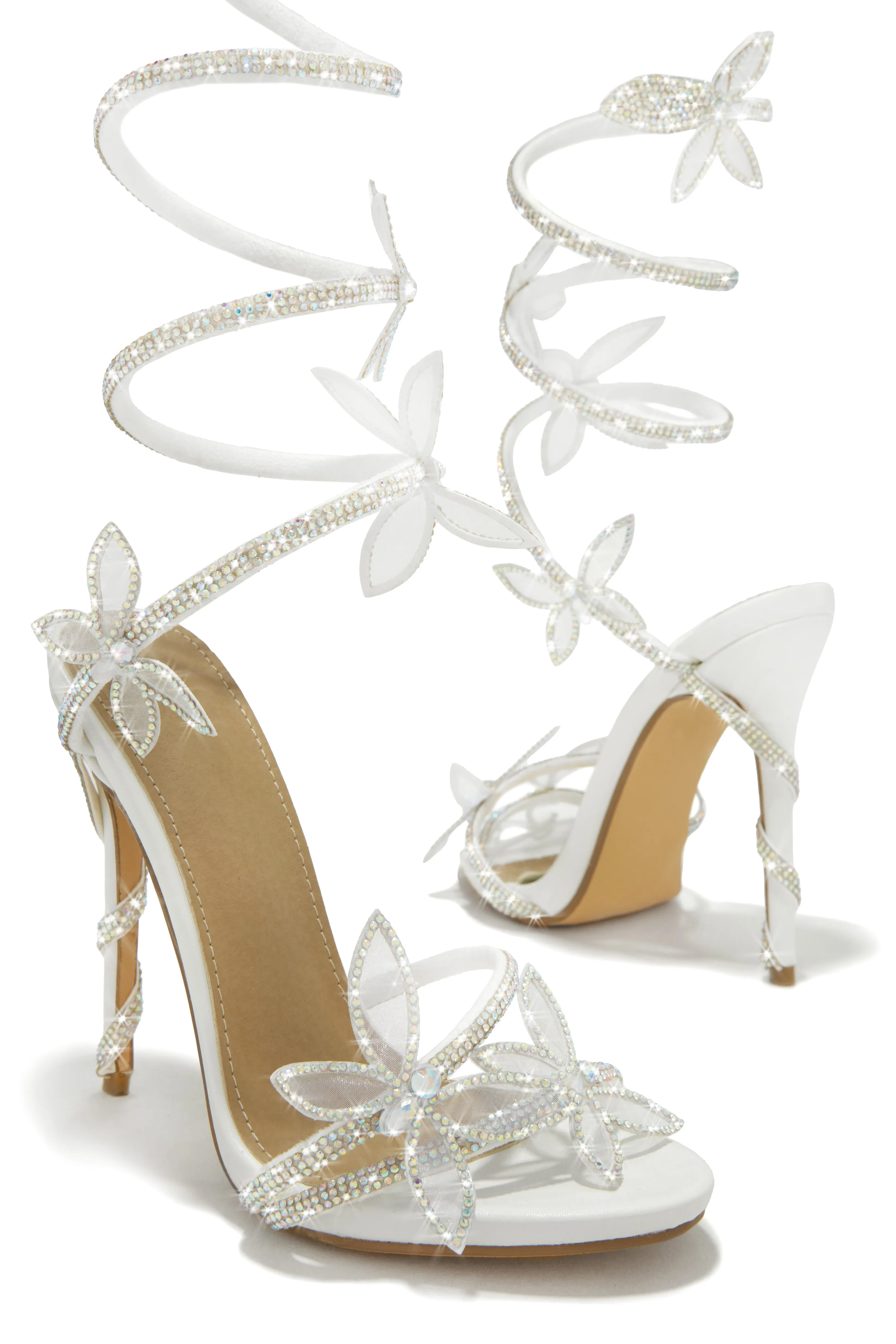 Fantasy Embellished Around The Ankle Coil Heels - White sold by Miss Lola product image thumbnail 3