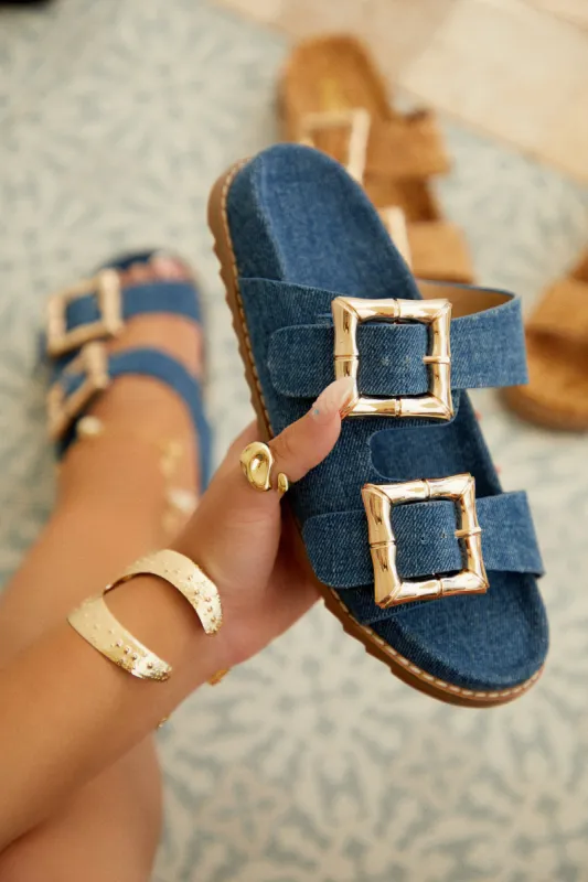 Neylana Chunky Slip On Sandals - Denim sold by Miss Lola