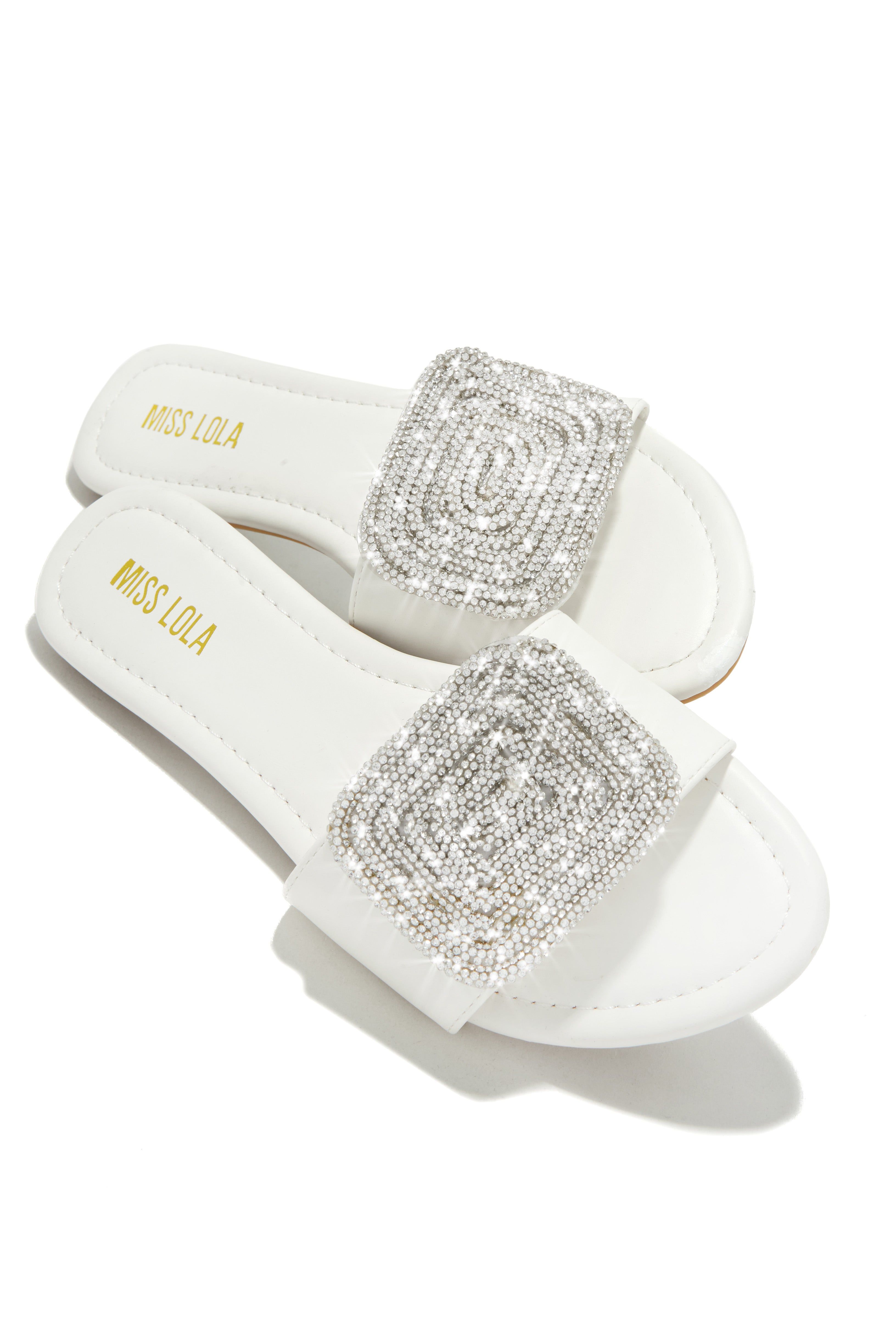 Beach Cocktail Embellished Slip On Sandals - White sold by Miss Lola product image thumbnail 2