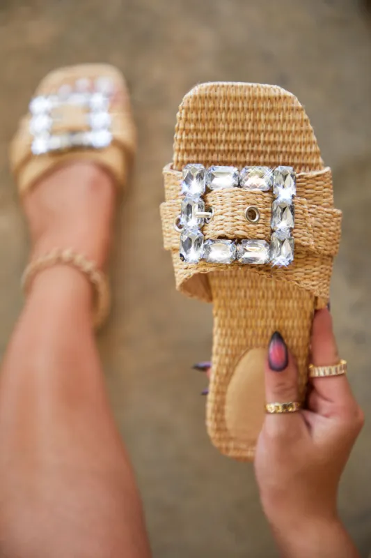 Chasing Sunsets Embellished Slip On Sandals - Natural sold by Miss Lola