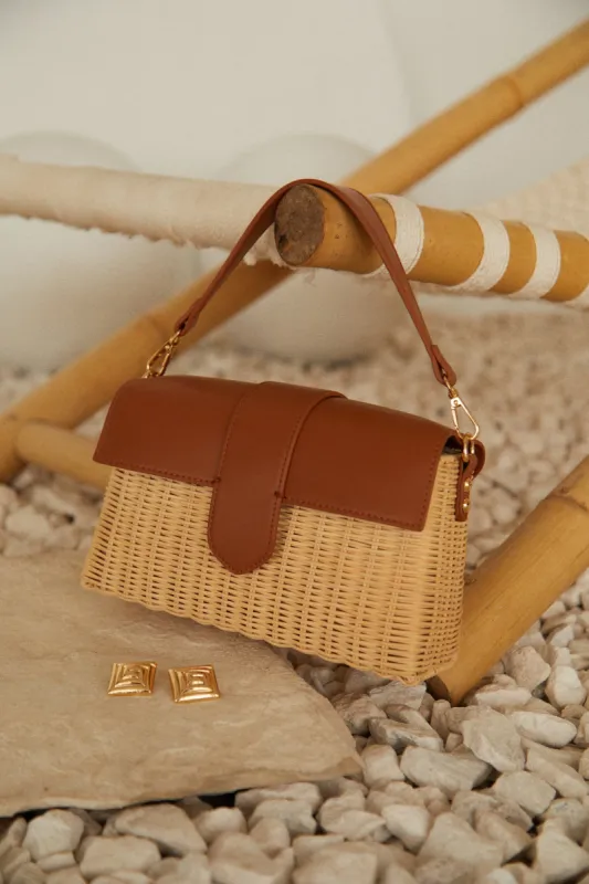 Ysabel Woven Straw Crossbody Bag - Tan sold by Miss Lola