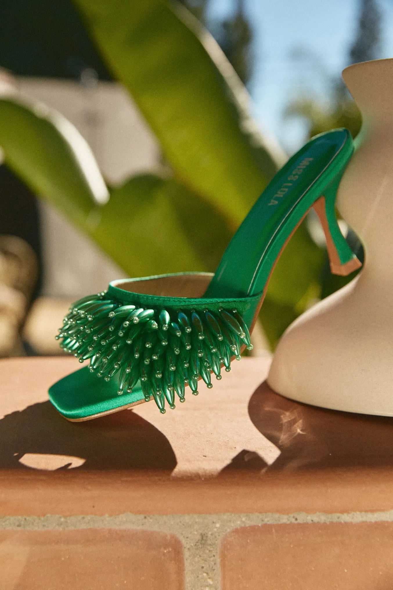 Paradiso Beaded Mid Heel Mules - Green sold by Miss Lola product image thumbnail 3