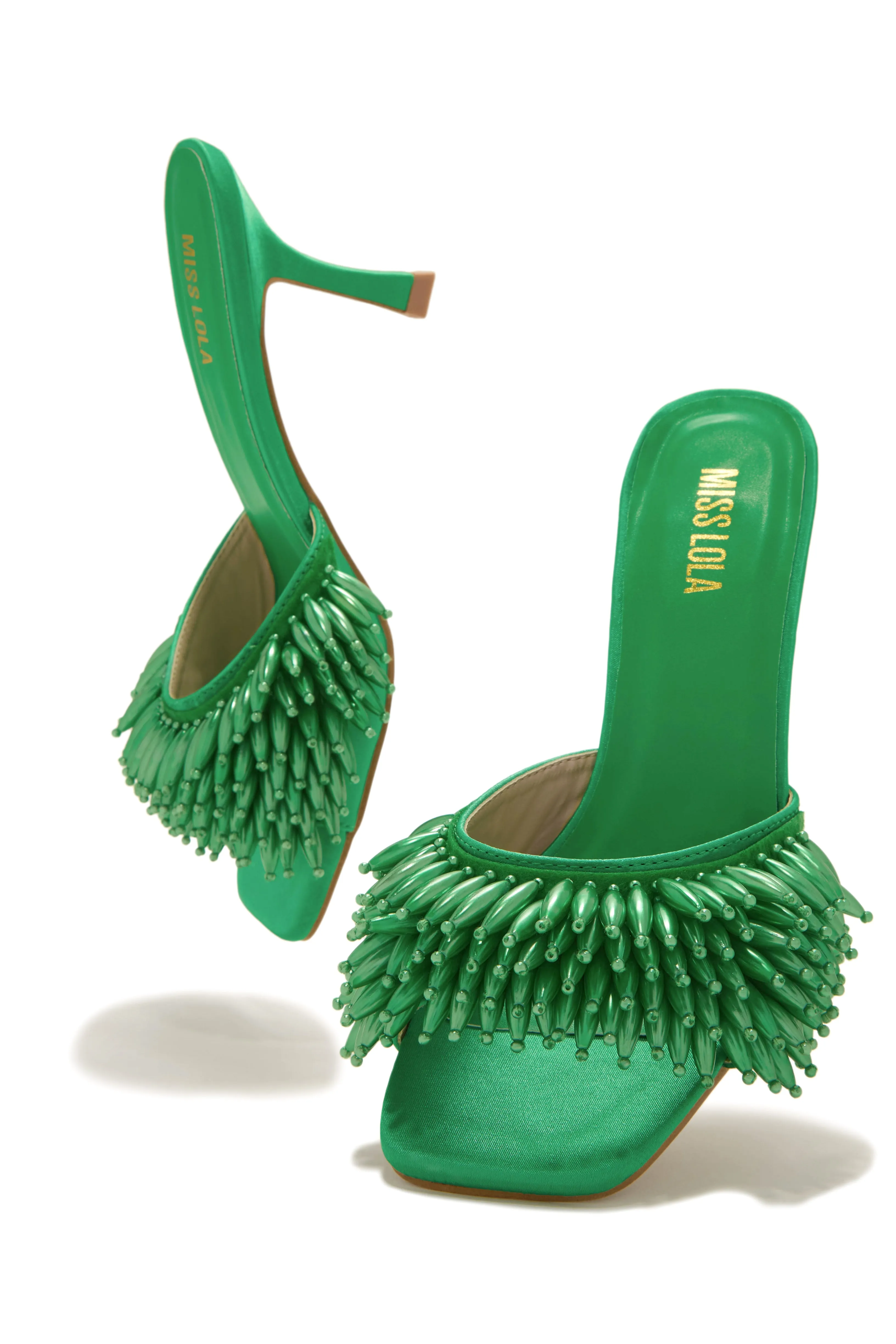 Paradiso Beaded Mid Heel Mules - Green sold by Miss Lola product image thumbnail 5