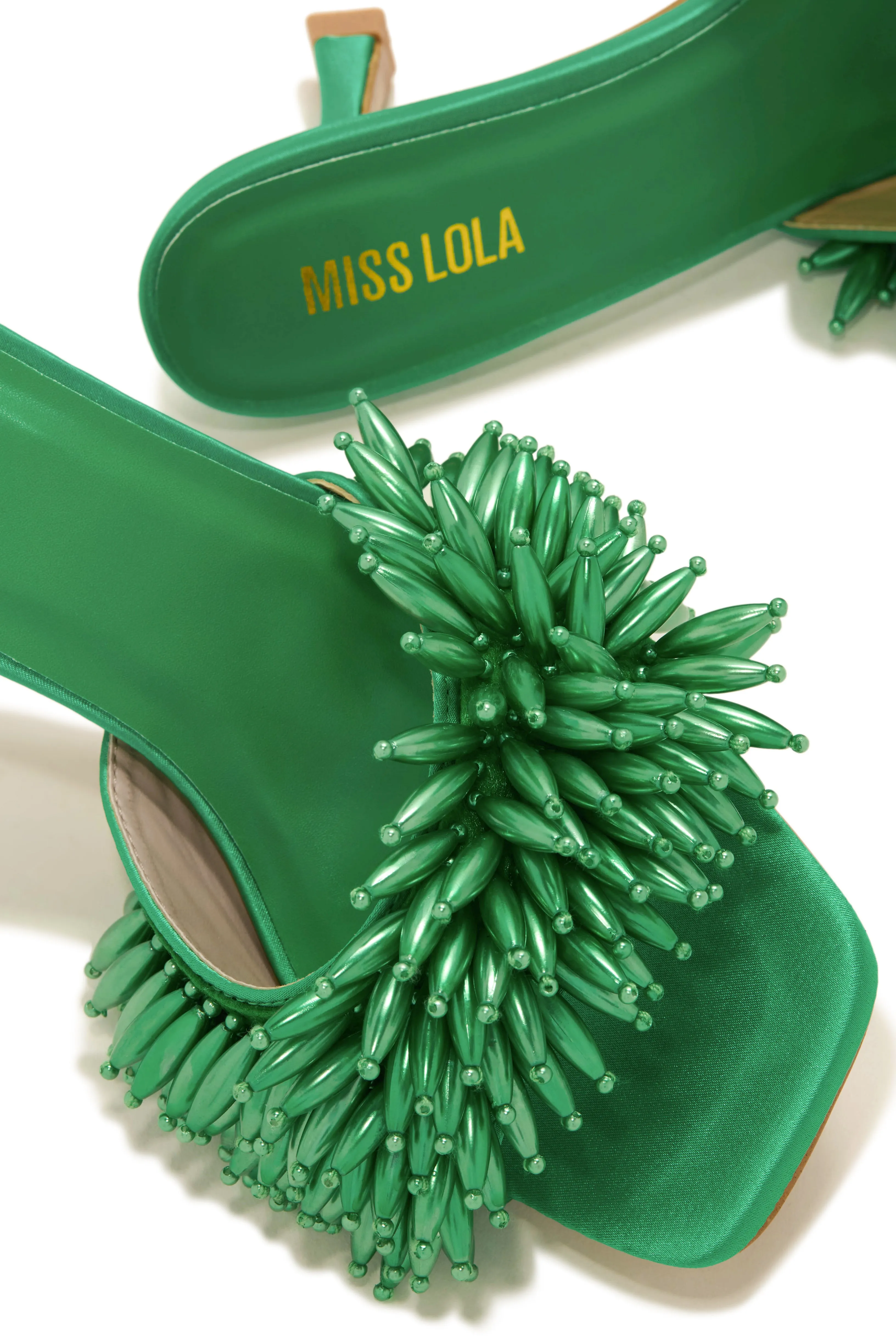 Paradiso Beaded Mid Heel Mules - Green sold by Miss Lola product image thumbnail 2