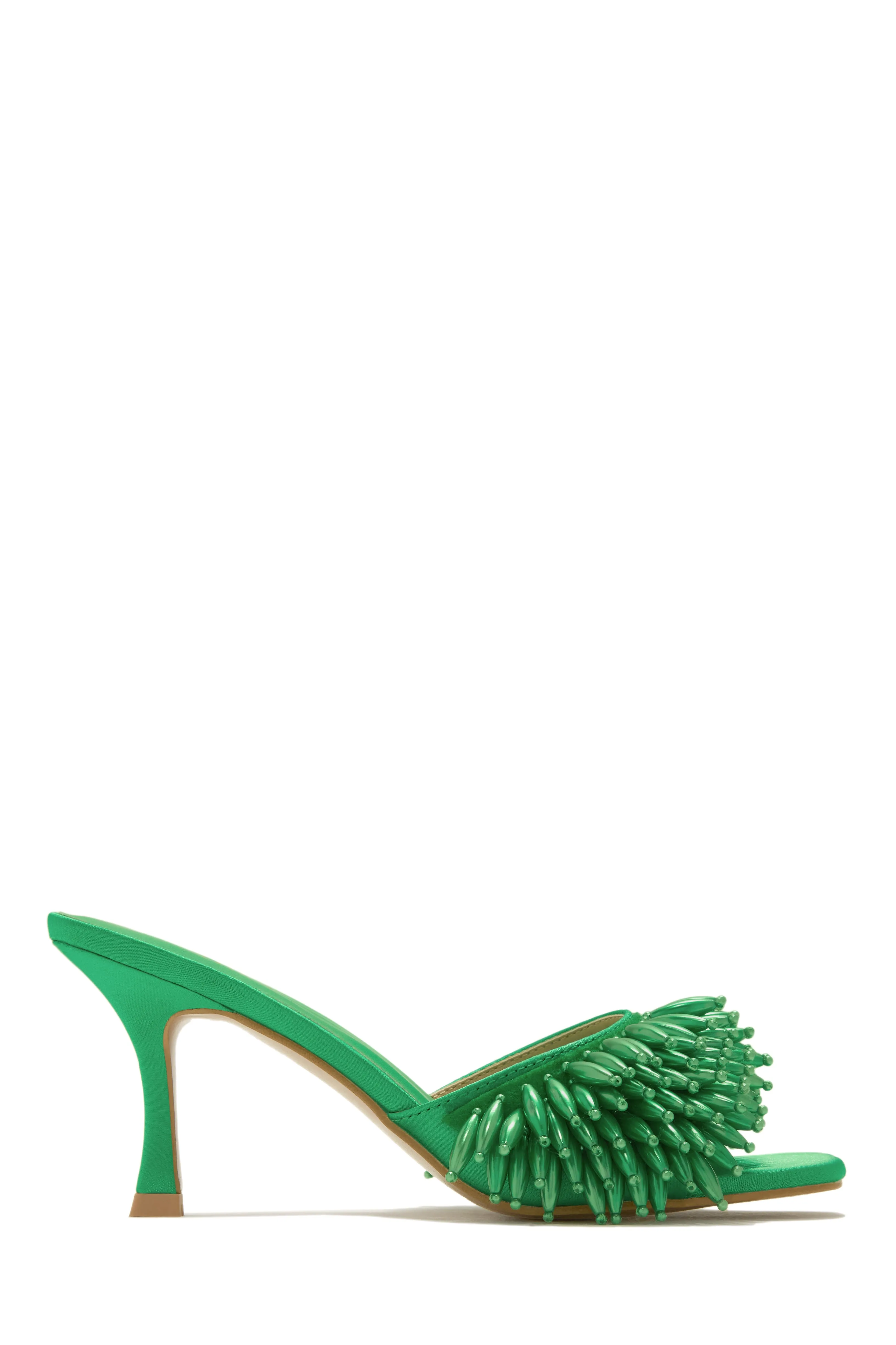 Paradiso Beaded Mid Heel Mules - Green sold by Miss Lola product image thumbnail 4