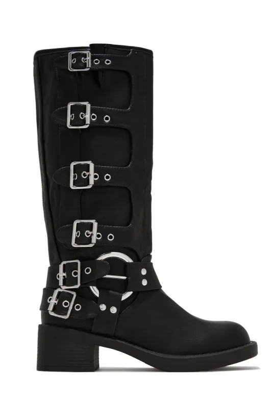 Alexx Flat Moto Boots - Black sold by Miss Lola