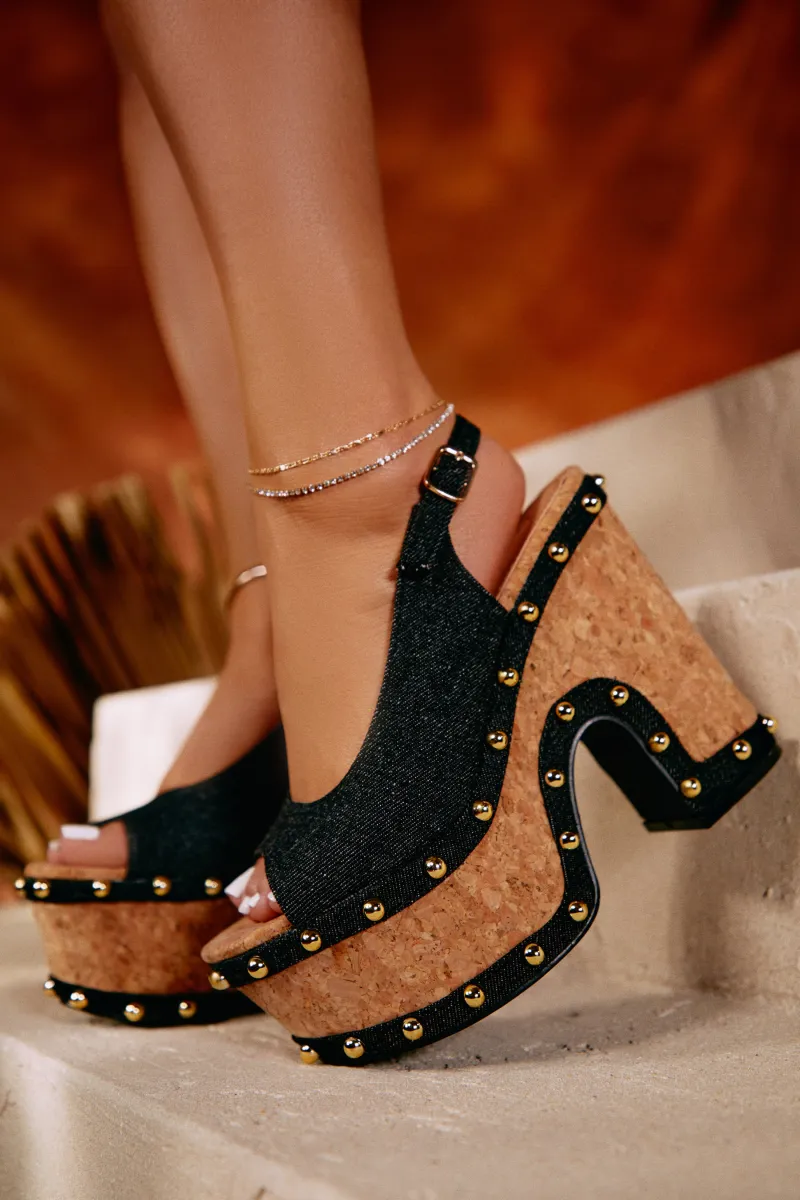 Clarisse Platform Block Heels - Black sold by Miss Lola