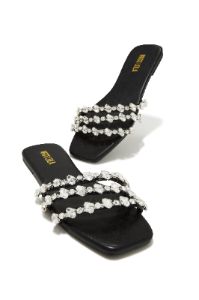 Luxury Trips Embellished Slip On Sandals - Black sold by Miss Lola