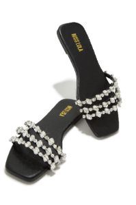 Luxury Trips Embellished Slip On Sandals - Black sold by Miss Lola