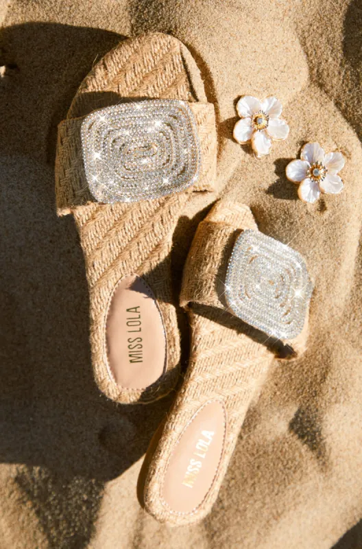 Beach Cocktail Embellished Slip On Sandals - Natural sold by Miss Lola