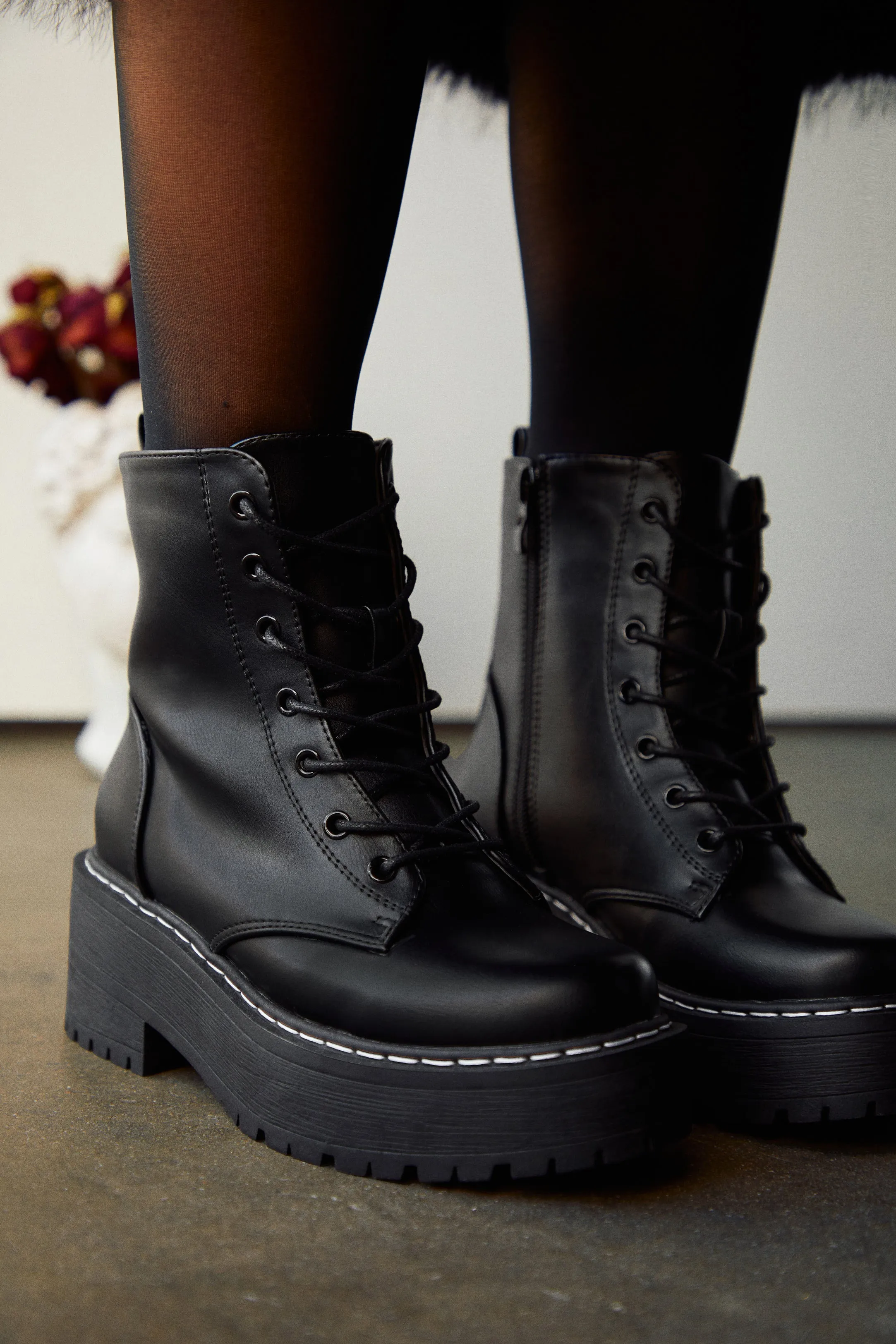 Remi Lace Up Combat Boots - Black sold by Miss Lola product image thumbnail 4