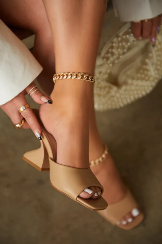 Racquel Mid Heel Mules - Nude sold by Miss Lola