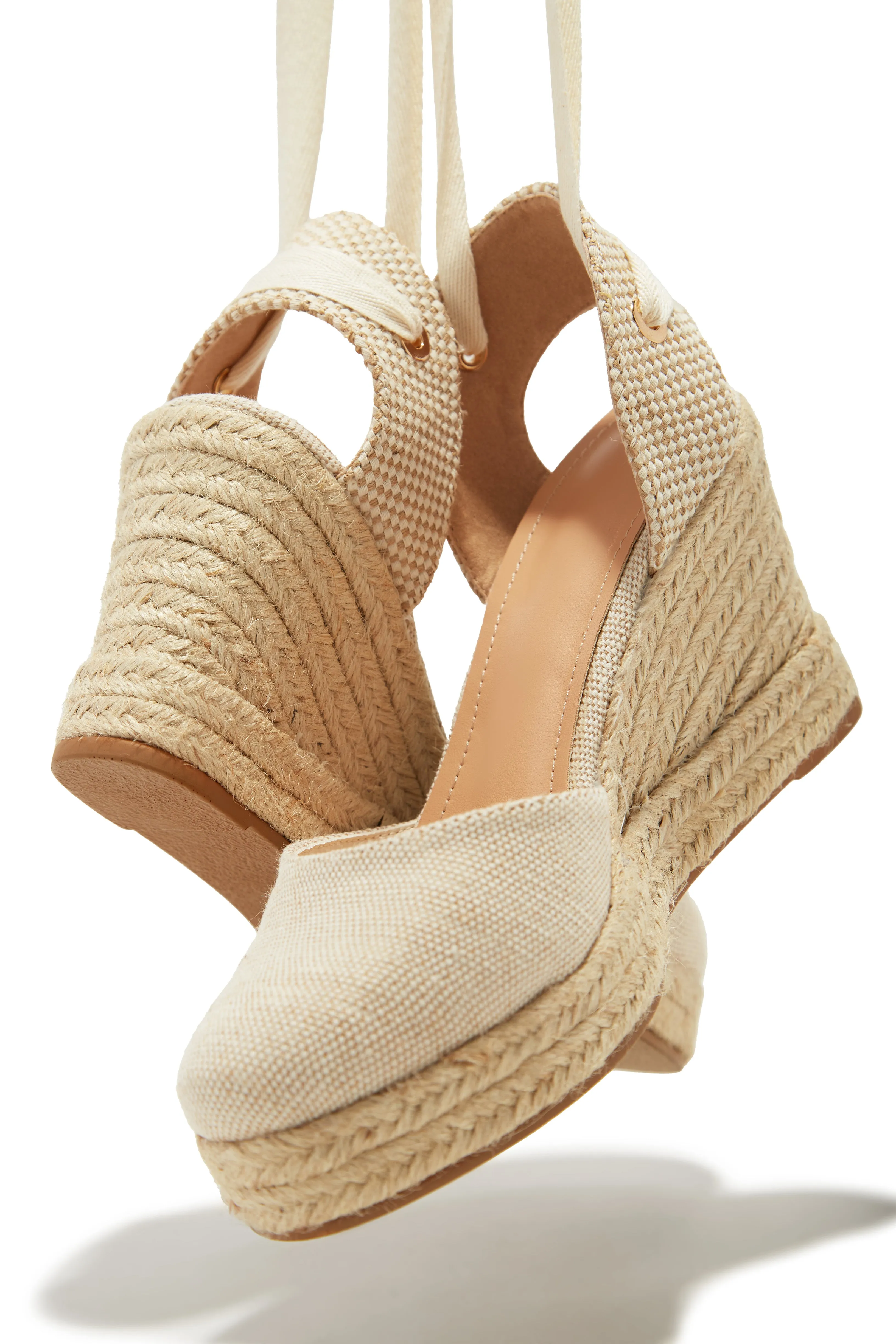 Tropical Vacay Lace Up Platform Espadrille Wedges - Cream sold by Miss Lola product image thumbnail 3