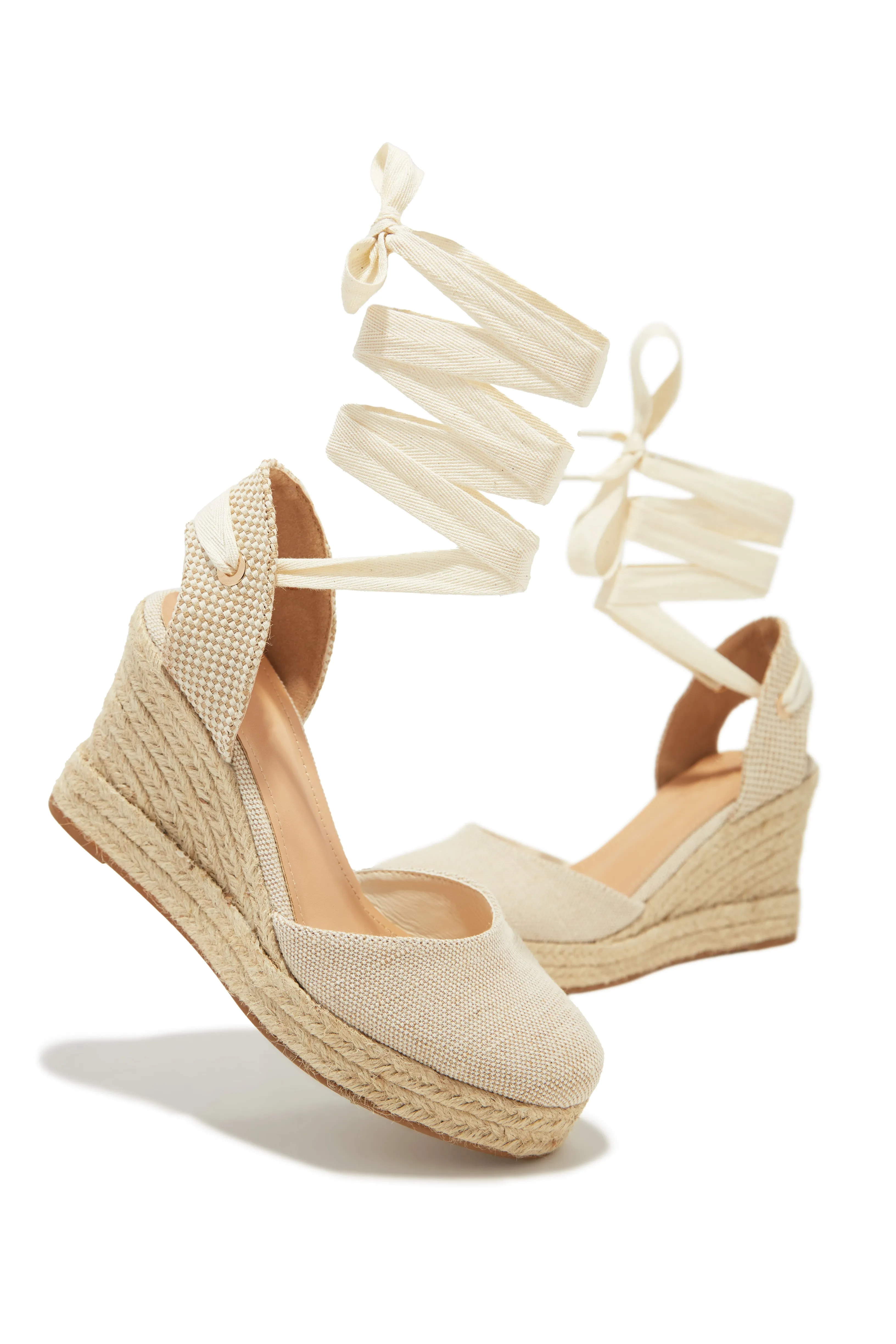 Tropical Vacay Lace Up Platform Espadrille Wedges - Cream sold by Miss Lola product image thumbnail 5