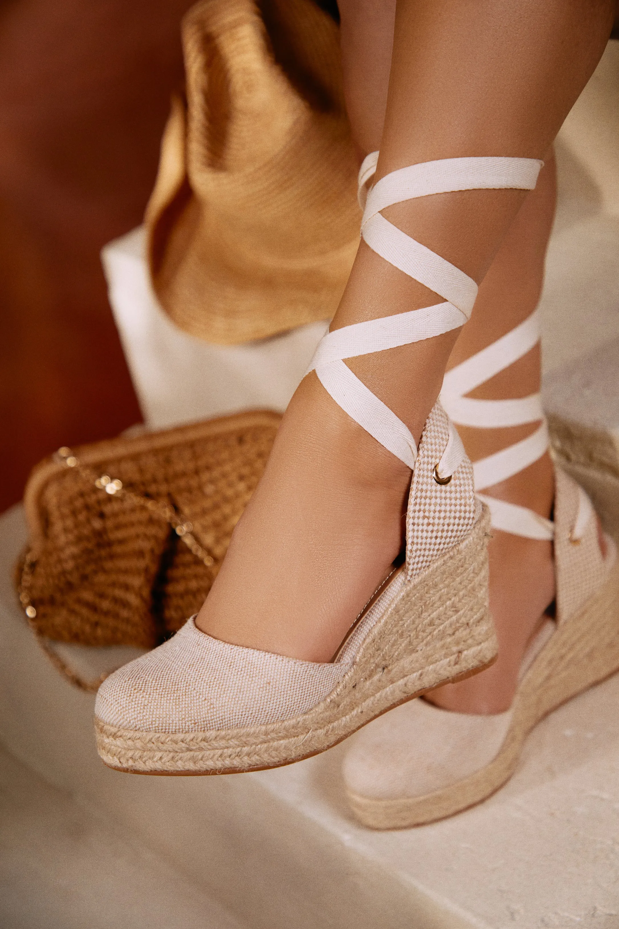 Tropical Vacay Lace Up Platform Espadrille Wedges - Cream sold by Miss Lola