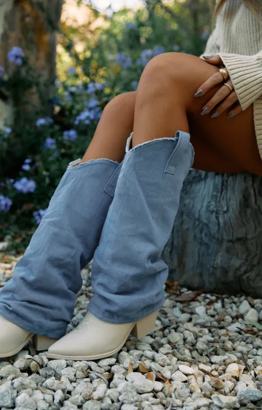 Halley Denim Cowgirl Boots - Denim sold by Miss Lola