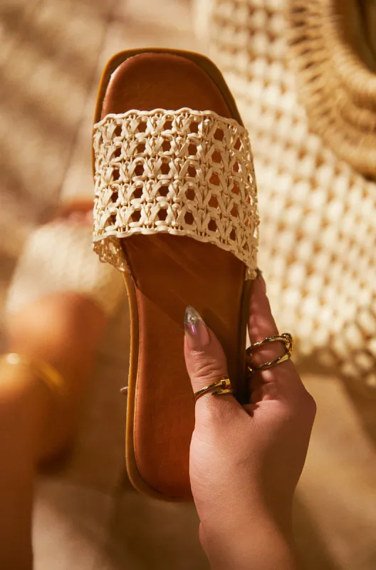 Getaway Oasis Woven Strap Flat Slip On Sandals - Nude sold by Miss Lola