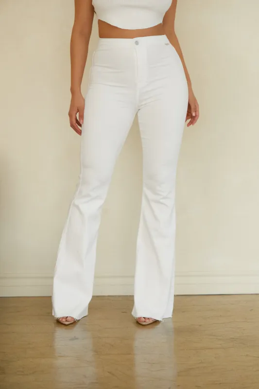Janet High Waist Flare Pant - White sold by Miss Lola