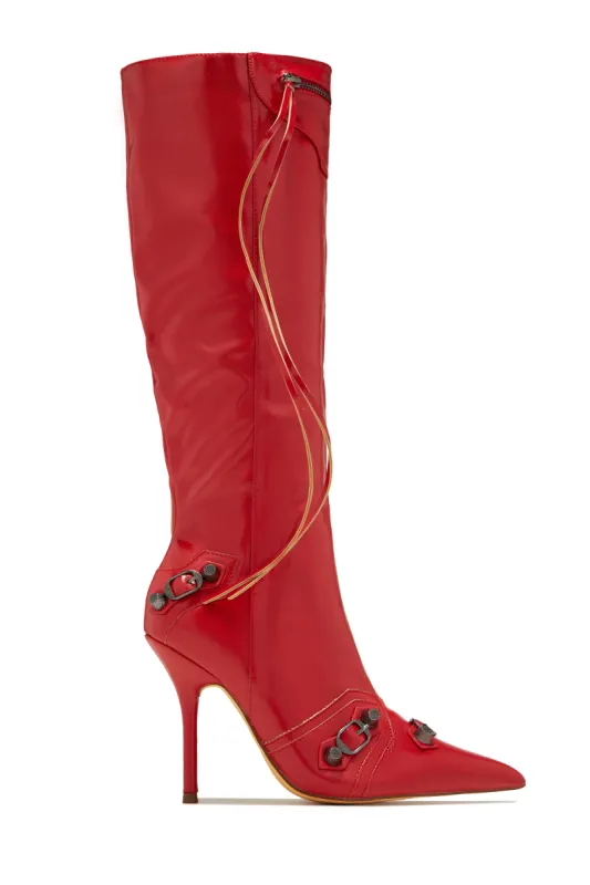 Adison Metallic Knee High Boots - Red sold by Miss Lola