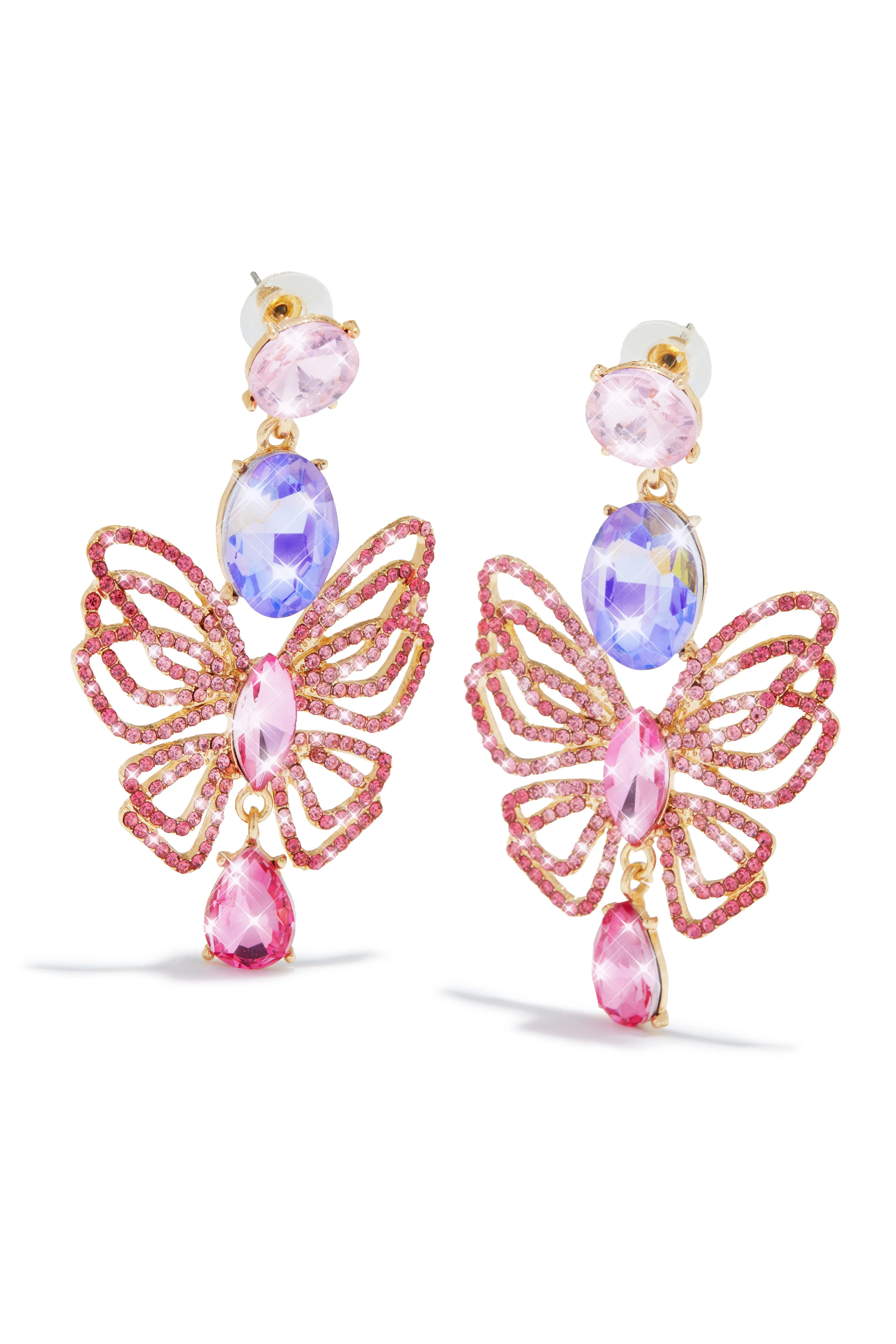 Luxe Fantasy Butterfly Embellished Earring - Pink sold by Miss Lola