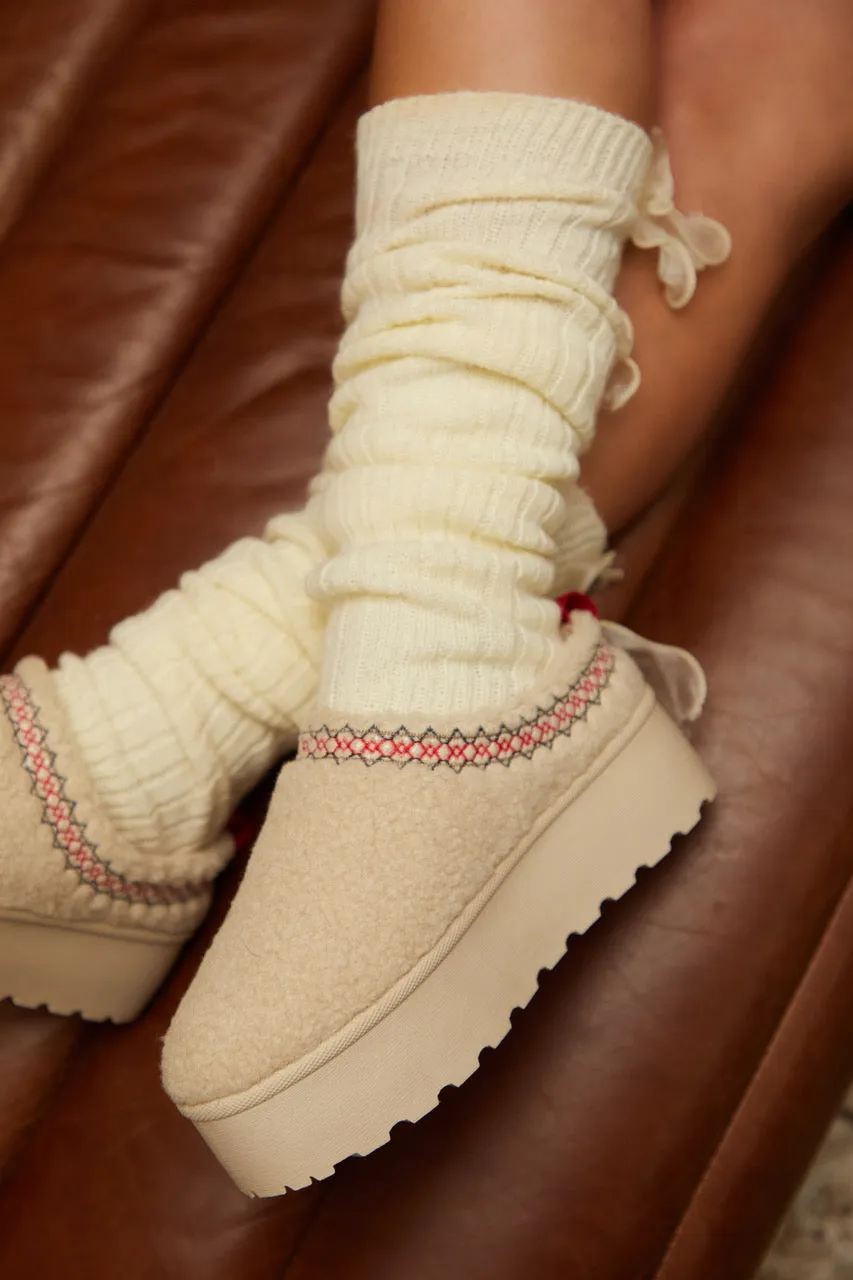 Coffee Break Faux Sherpa Slip On Platforms - Ivory sold by Miss Lola product image thumbnail 2