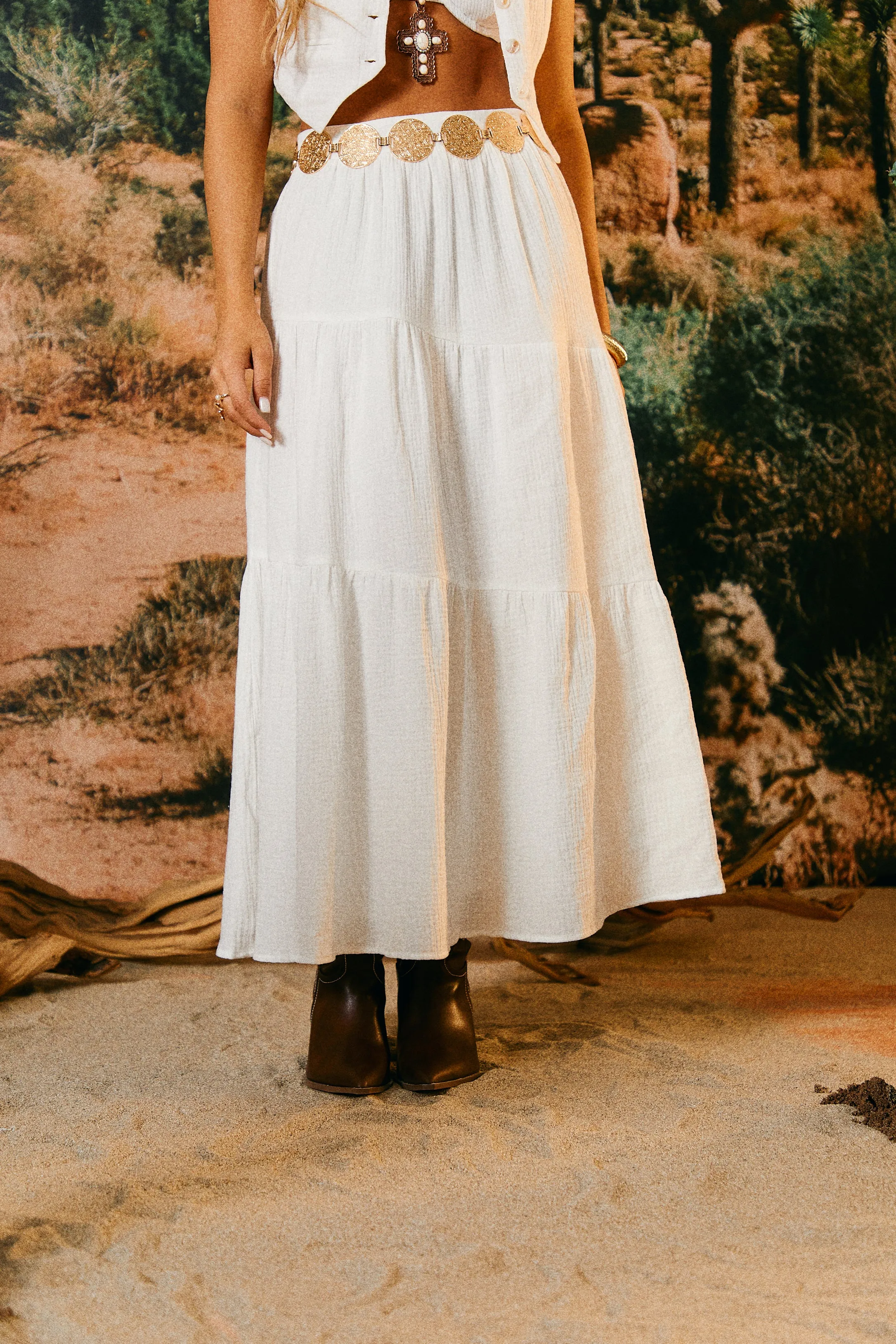 Elya Ruffle Woven Crepe Maxi Skirt - White sold by Miss Lola product image thumbnail 2
