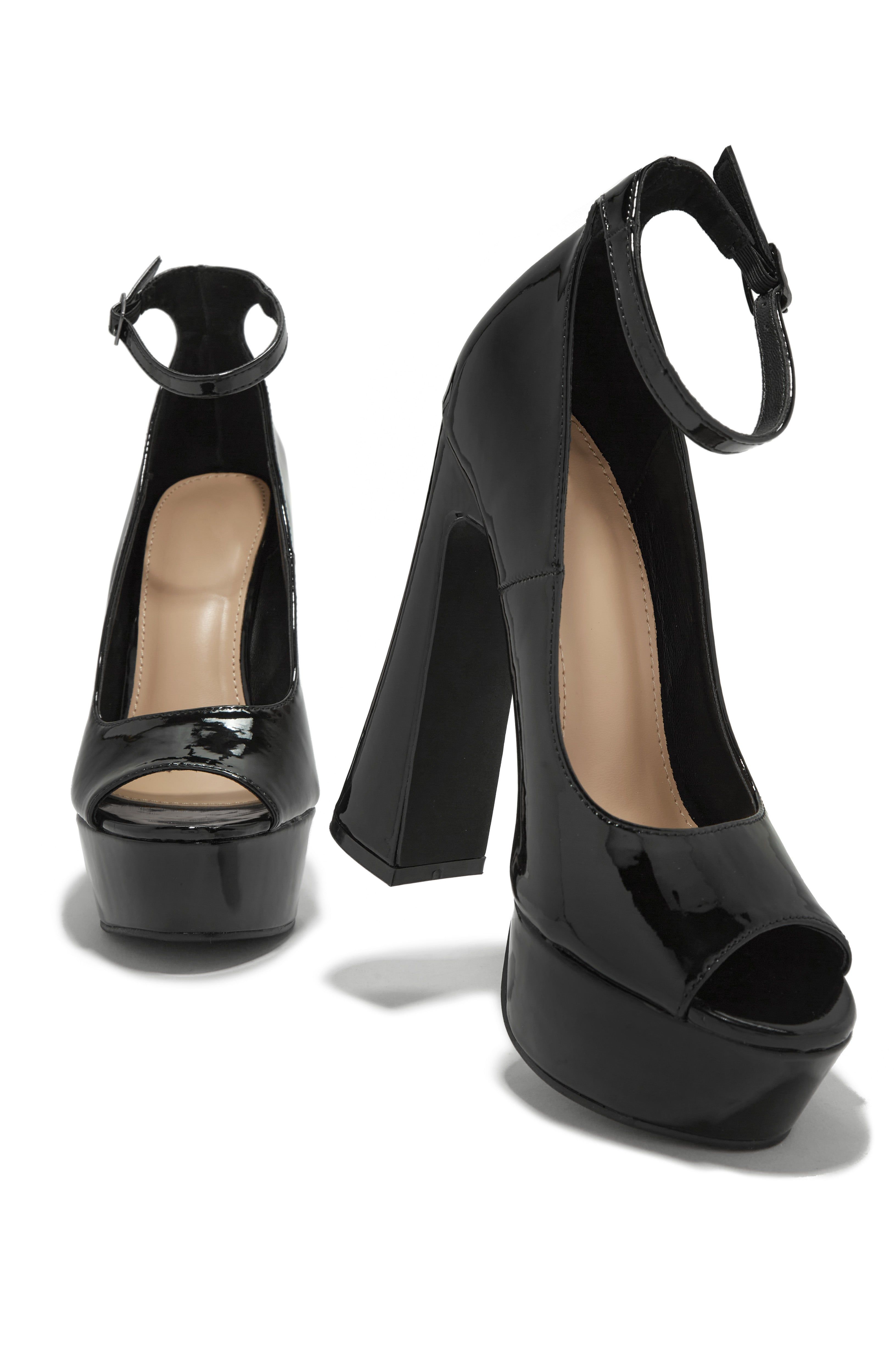 Alysa Peep Toe Platform Block Heels - Black sold by Miss Lola product image thumbnail 5