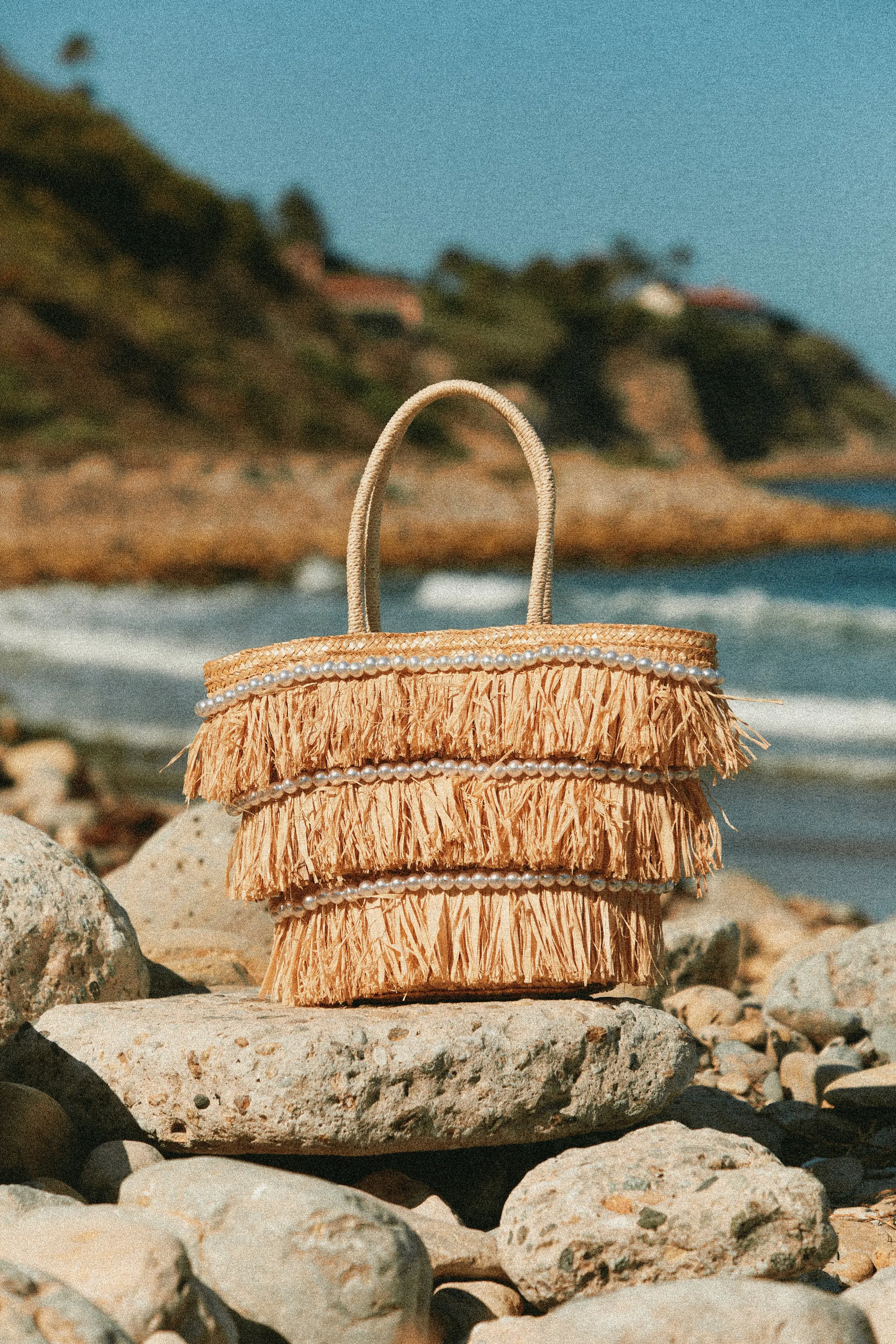 Seaside Resort Pearl Straw Tote Bag - Natural sold by Miss Lola