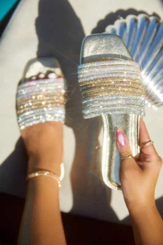 Luxe Resort Wear Embellished Slip On Sandals - Gold sold by Miss Lola