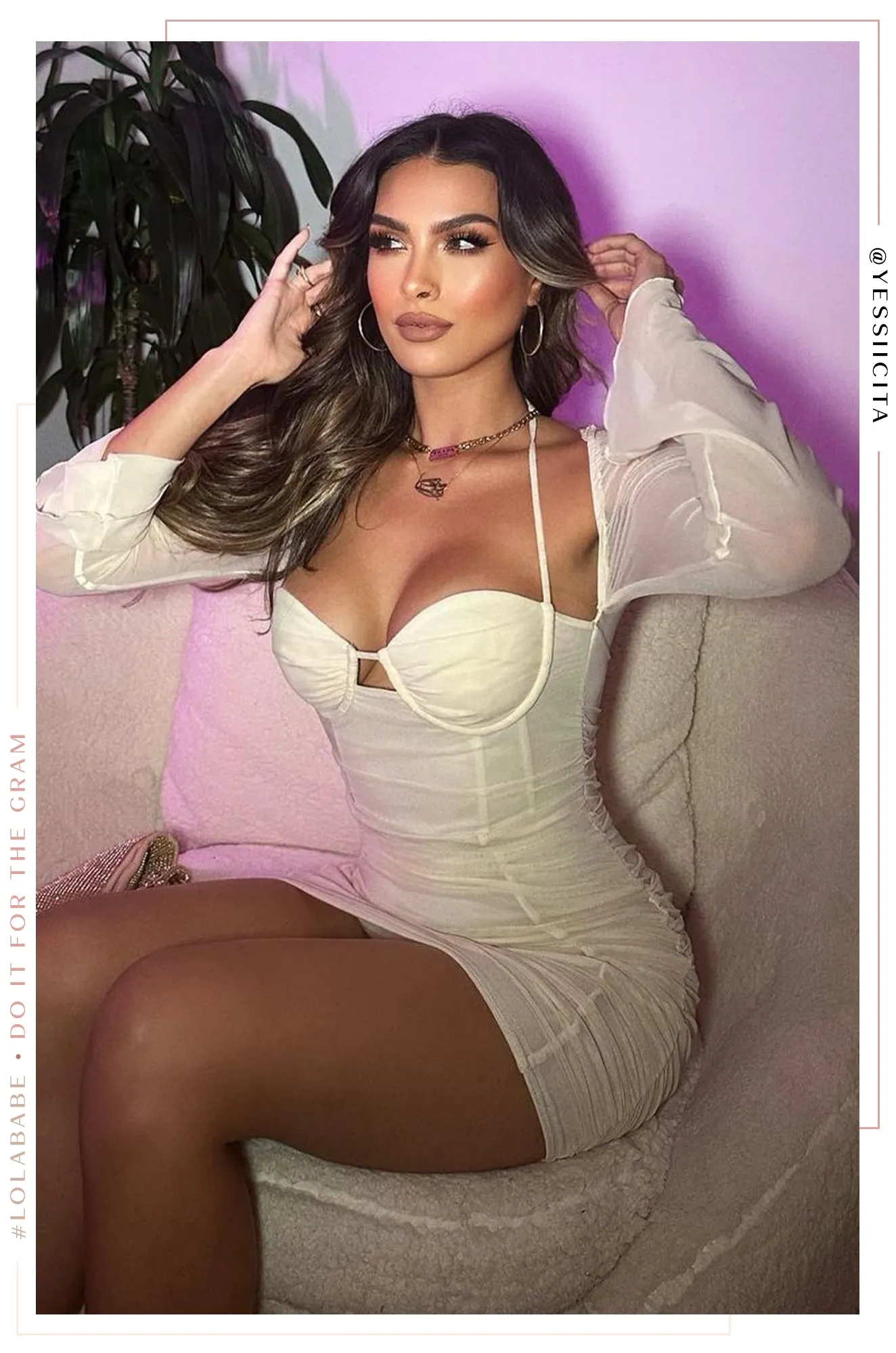 Alezia Long Sleeve Mini Dress - Cream sold by Miss Lola product image thumbnail 2