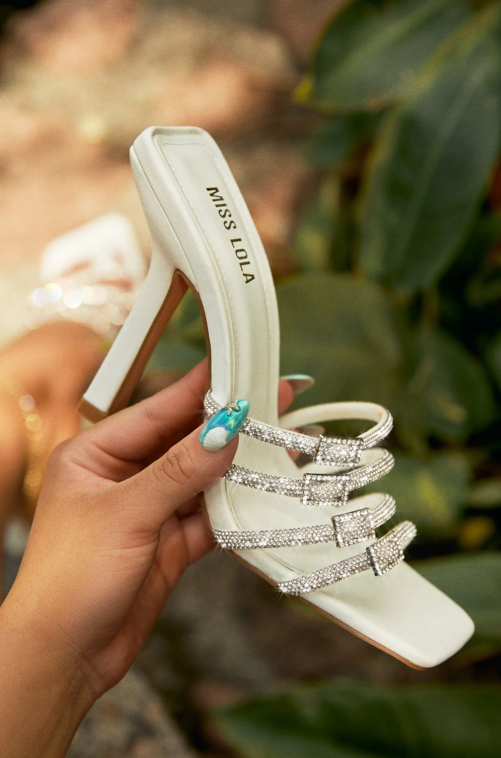 Champagne Taste Embellished High Heel Mules - White sold by Miss Lola